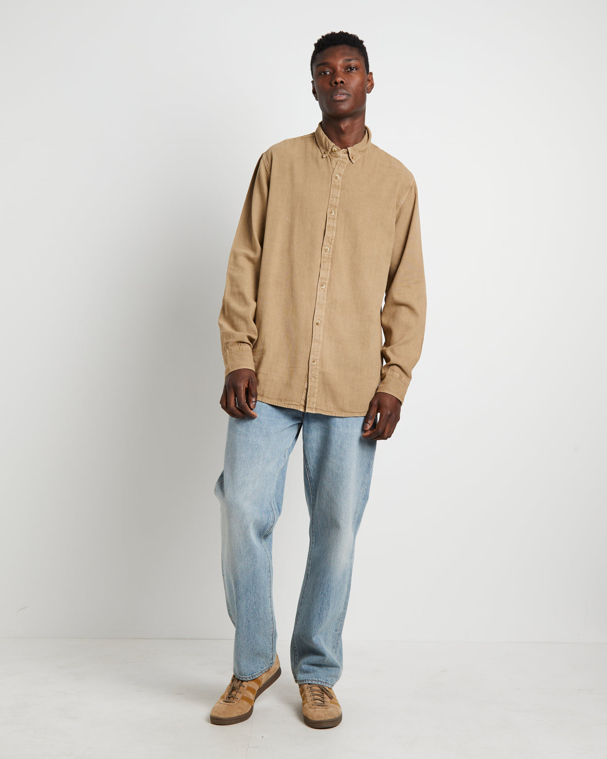Men At Work Oxford Long Sleeve Shirt in Sand NATURAL