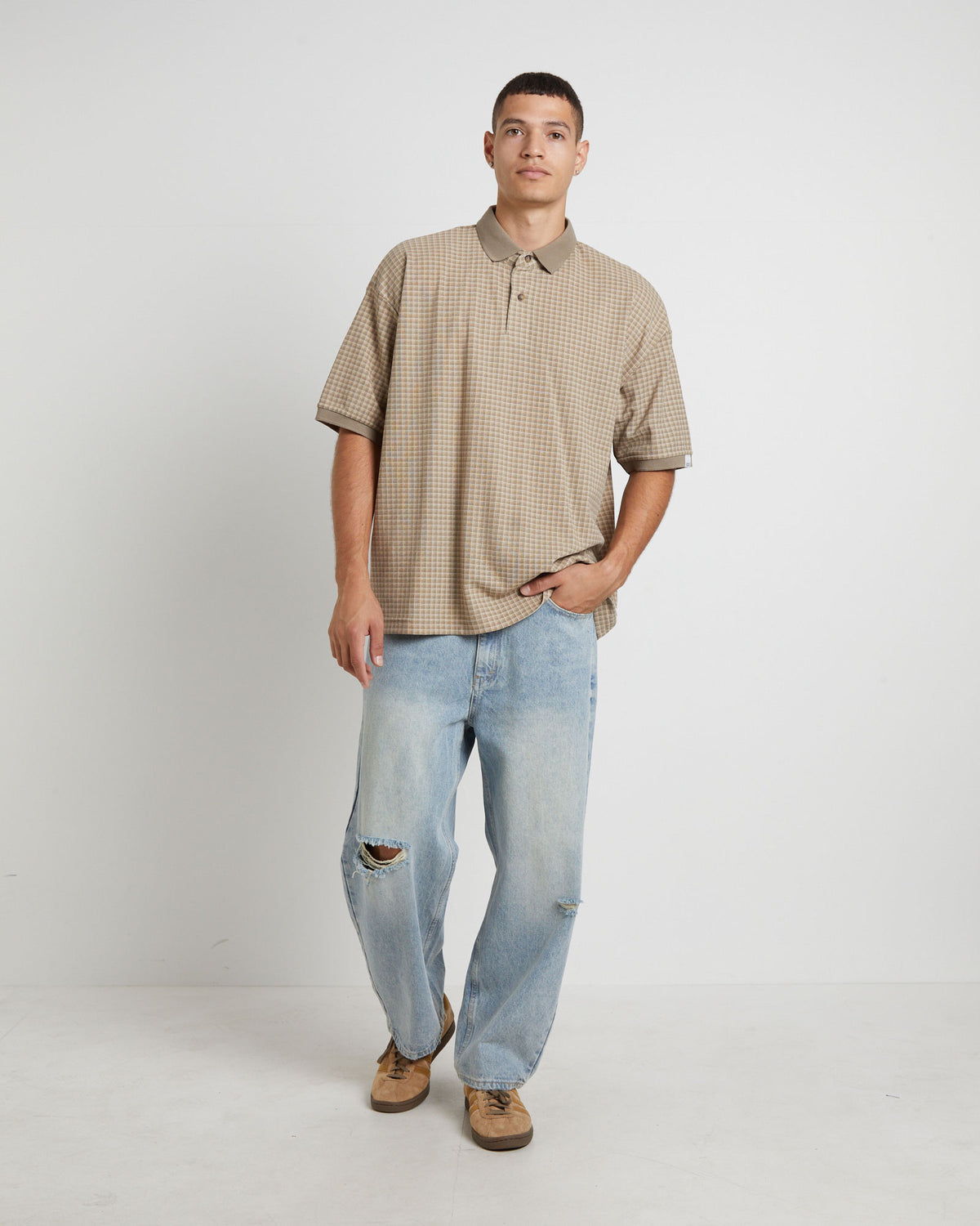 Check Short Sleeve Polo in Brown BROWN