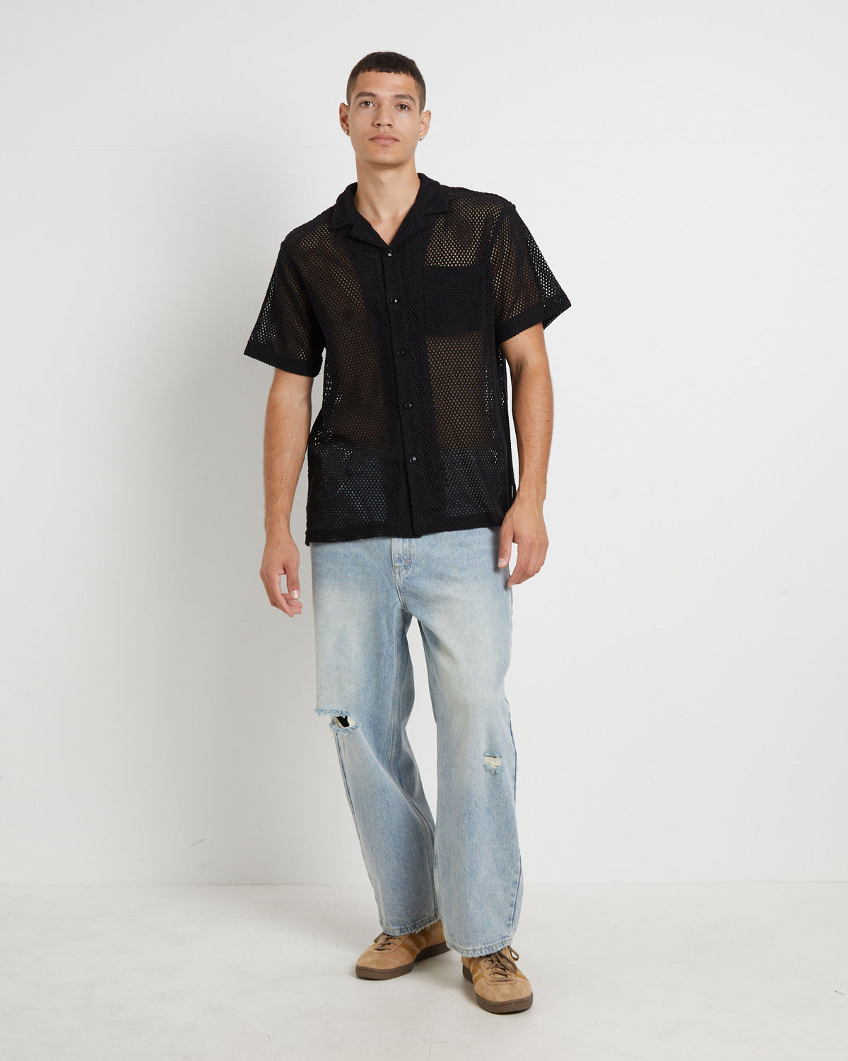 Diego Mesh Short Sleeve Shirt in Black BLACK