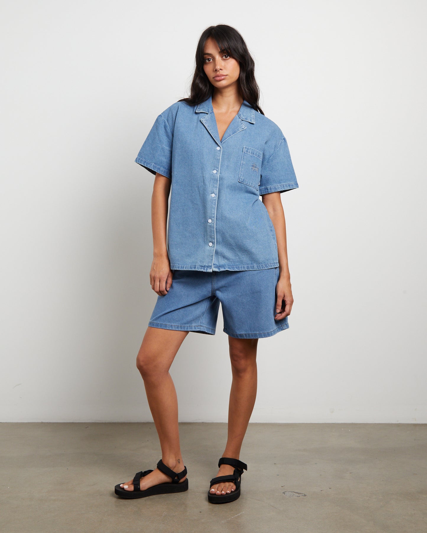 Denim Oversized Shirt in Mid Blue