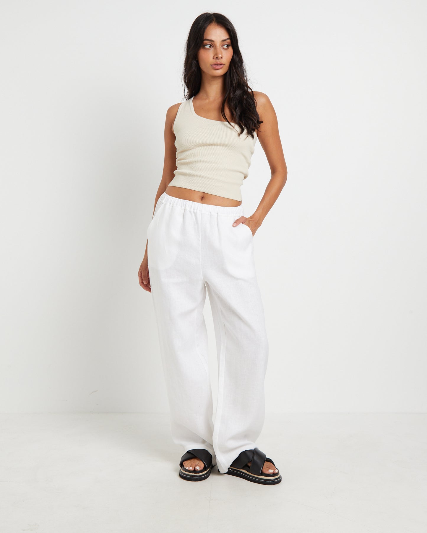 Kai Linen Draw Pants in White