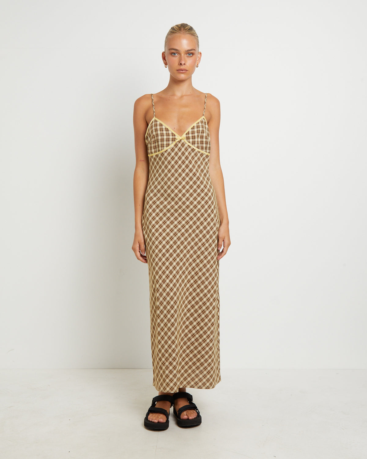 Jenny Plaid Bias Midi Dress in Assorted ASSORTED