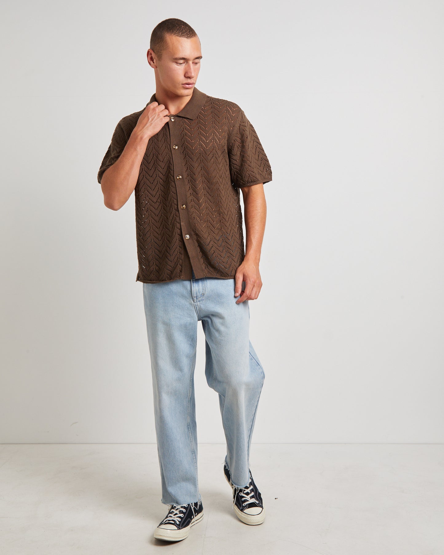 Blaxland Knit Short Sleeve Shirt in Brown