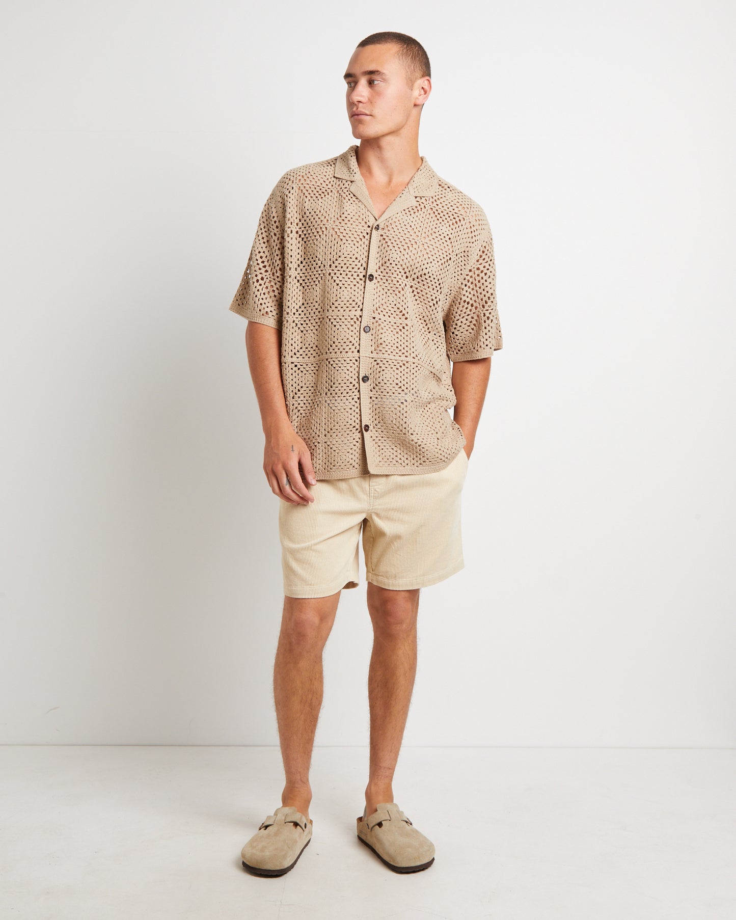 Crochet Short Sleeve Shirt in Cocoa