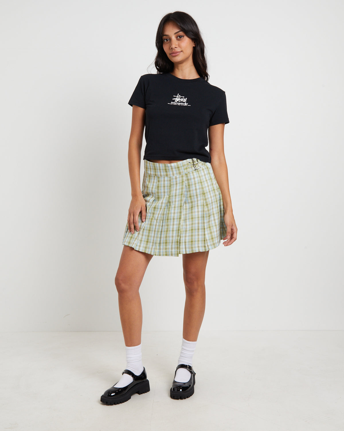 Plaid Pleated Skirt in Army Green ARMY GREEN