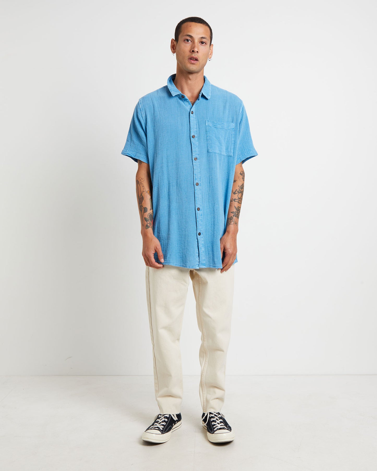 Bon Crepe Short Sleeve Shirt in Blue