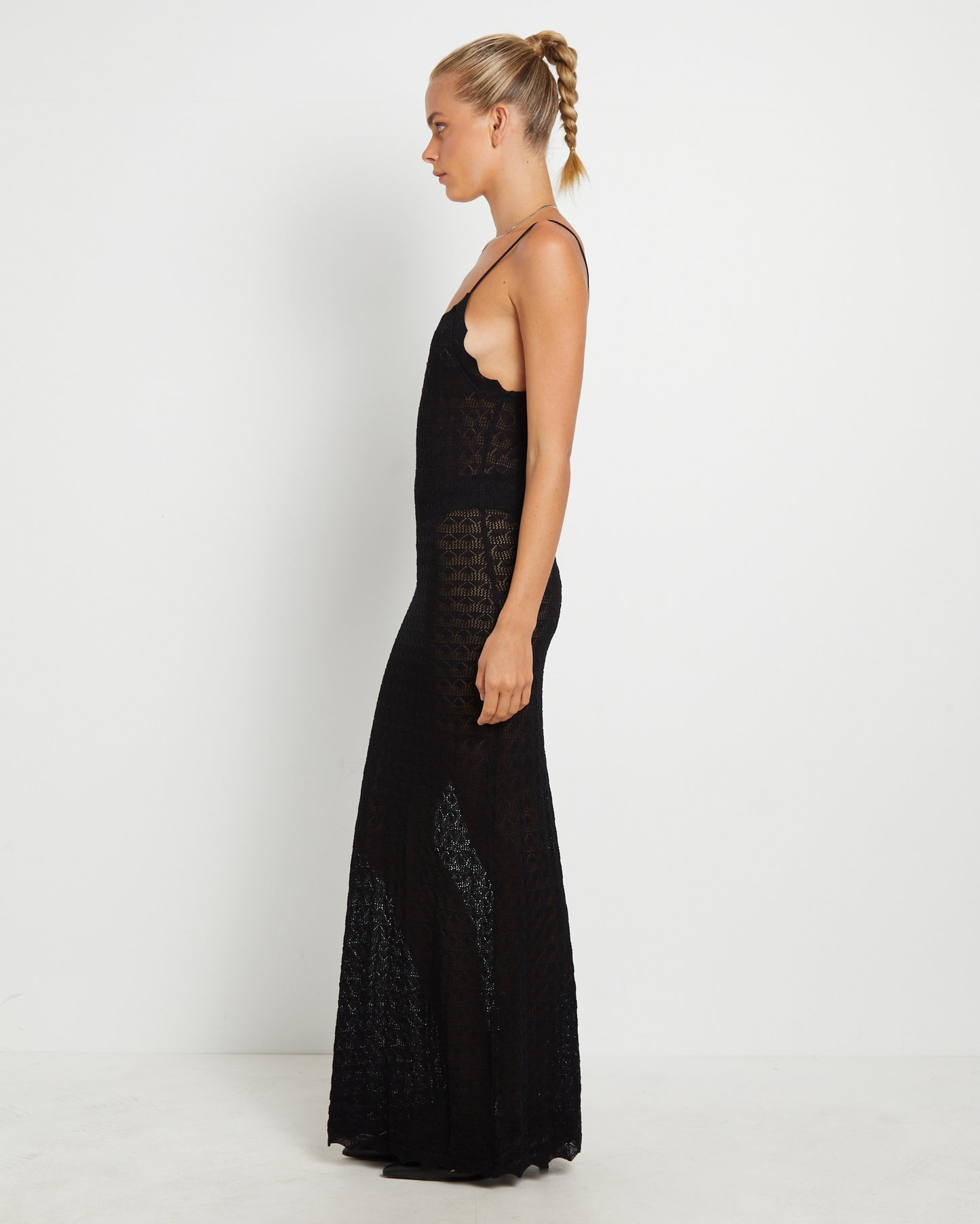 Eleanor Lace Knit Maxi Dress in Black