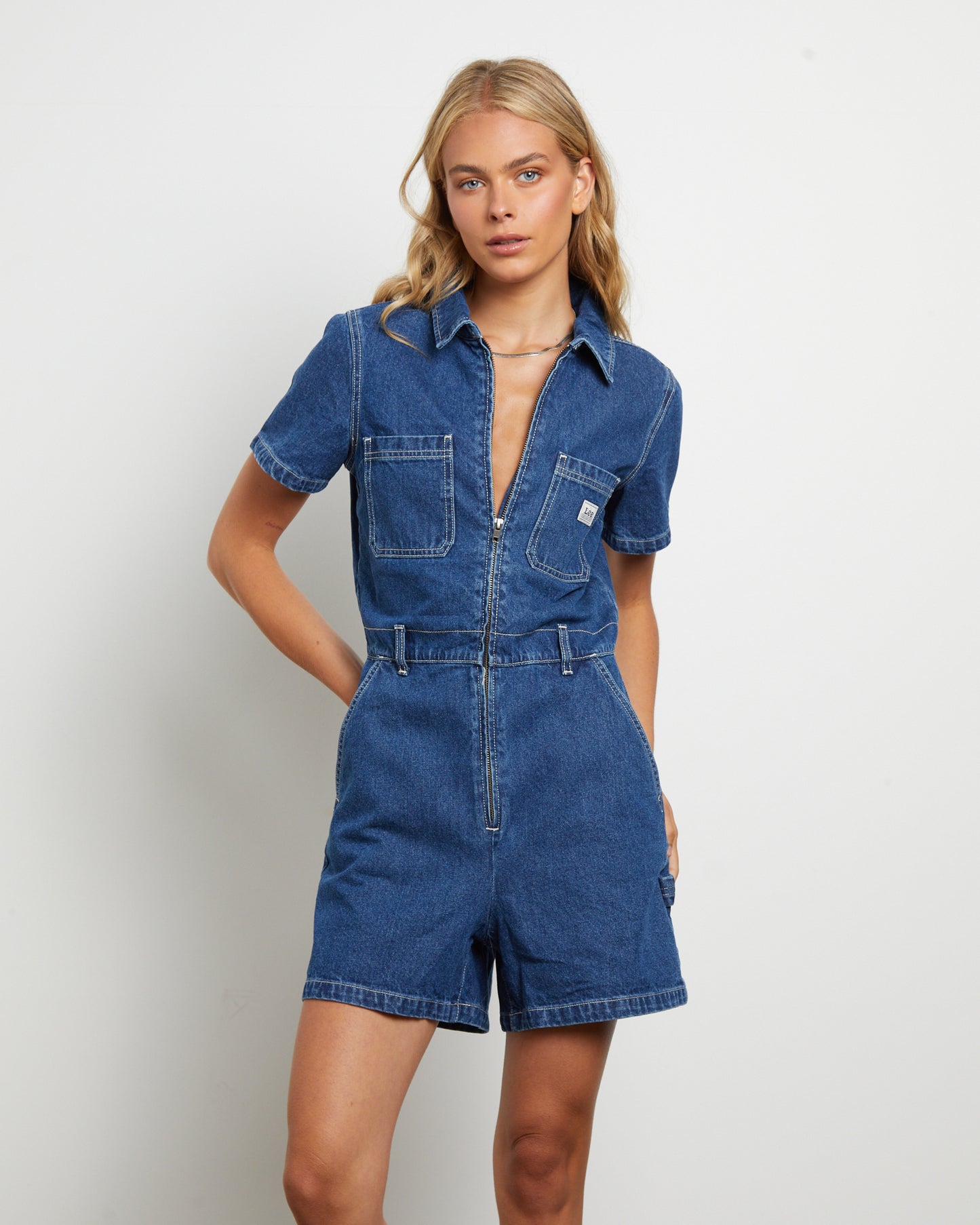 Alexis Denim Romper in Limited Blue