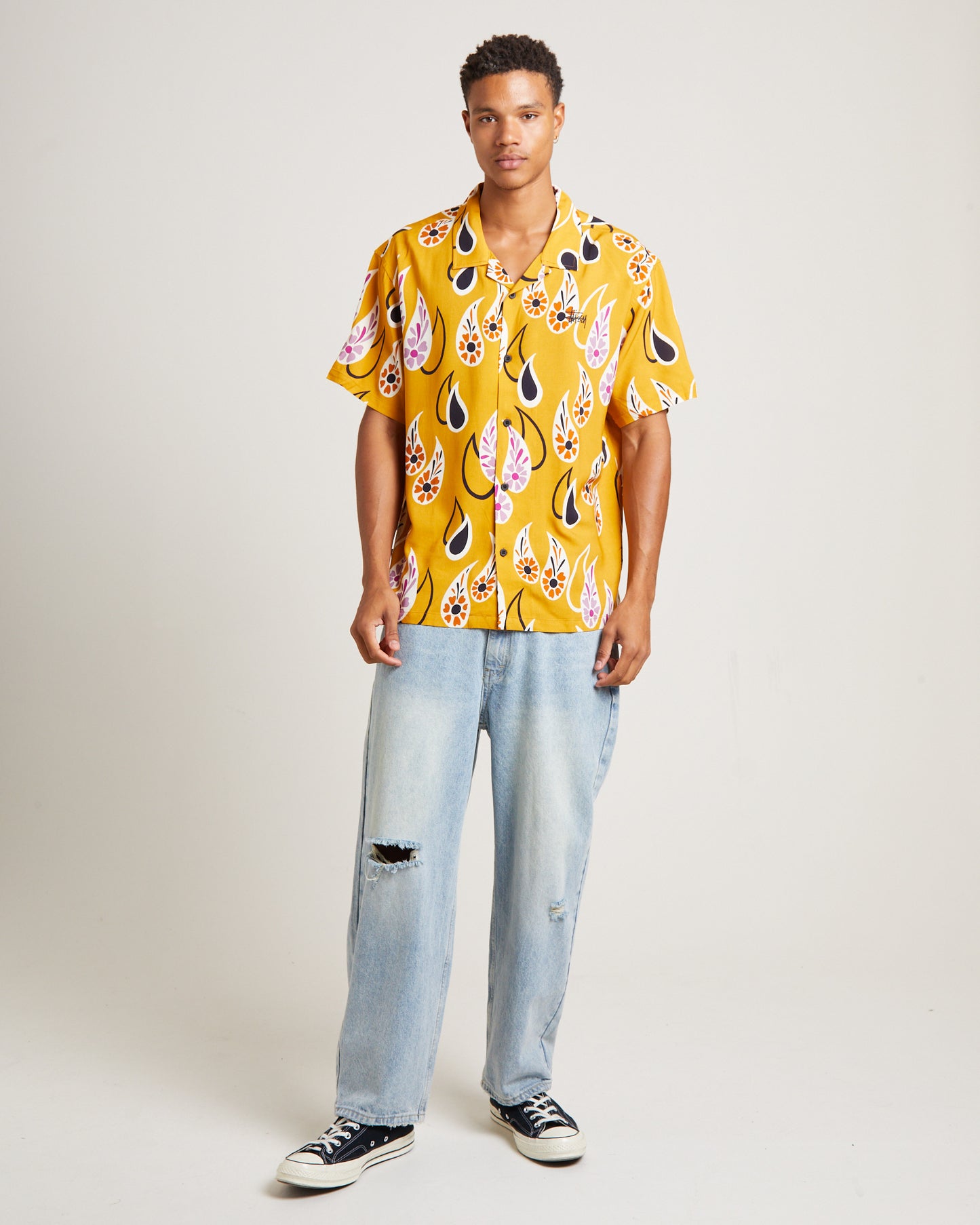 Paisley Tears Short Sleeve Shirt in Mustard