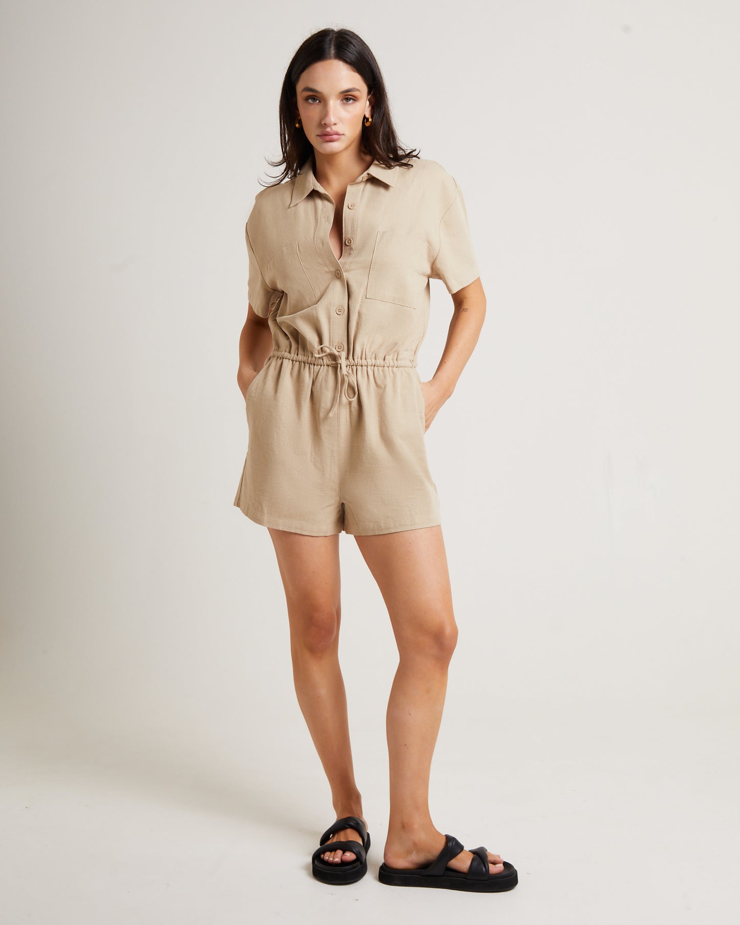 Shelly Short Sleeve Playsuit in Oat