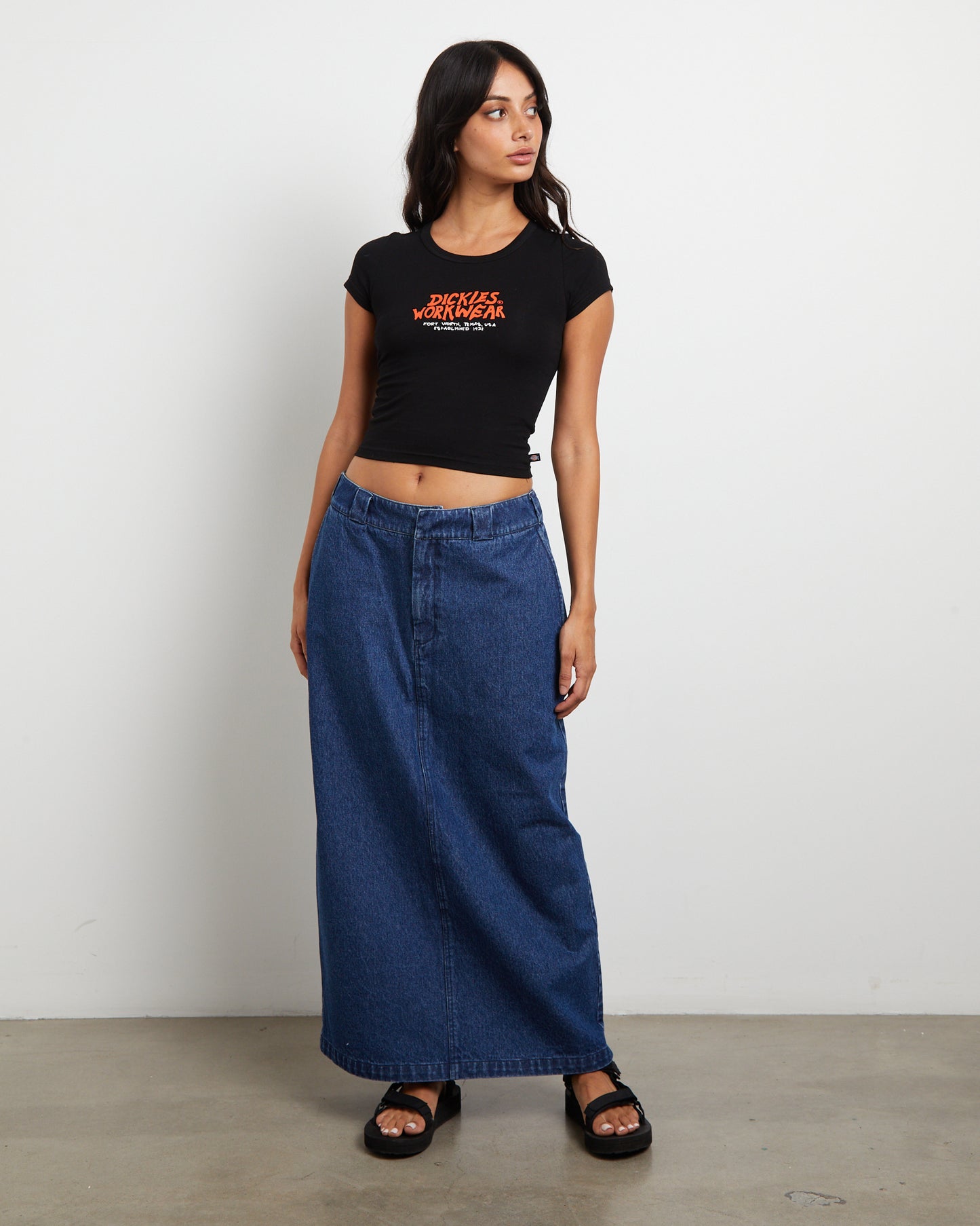 874 Denim Maxi Skirt in Stone Washed Indigo