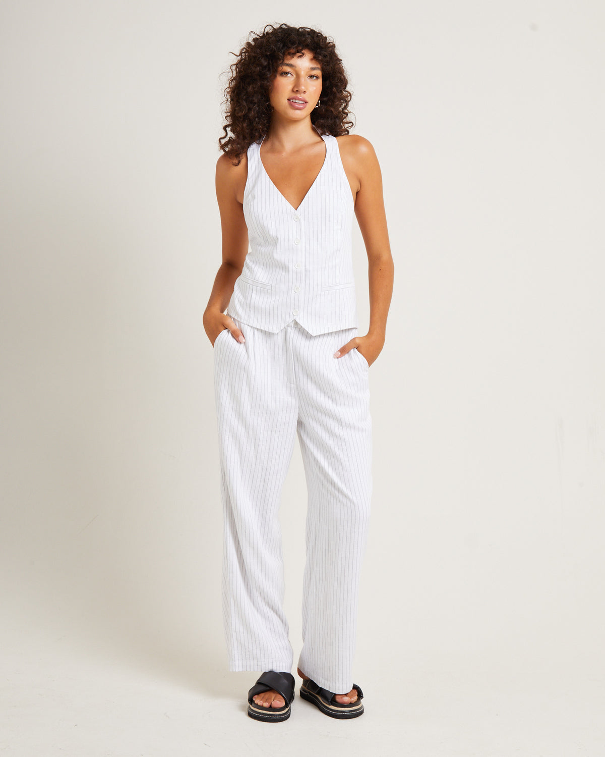 Jemimah Linen Trousers WHITE PINSTRIPE