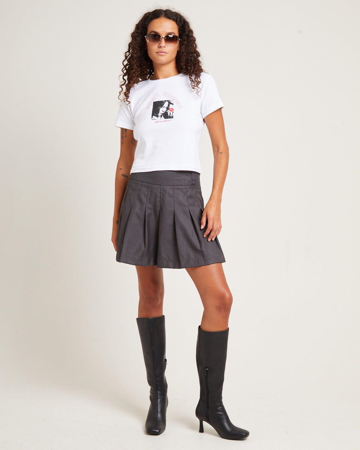 Aquarius Pleated Mini Skirt Charcoal CHARCOAL