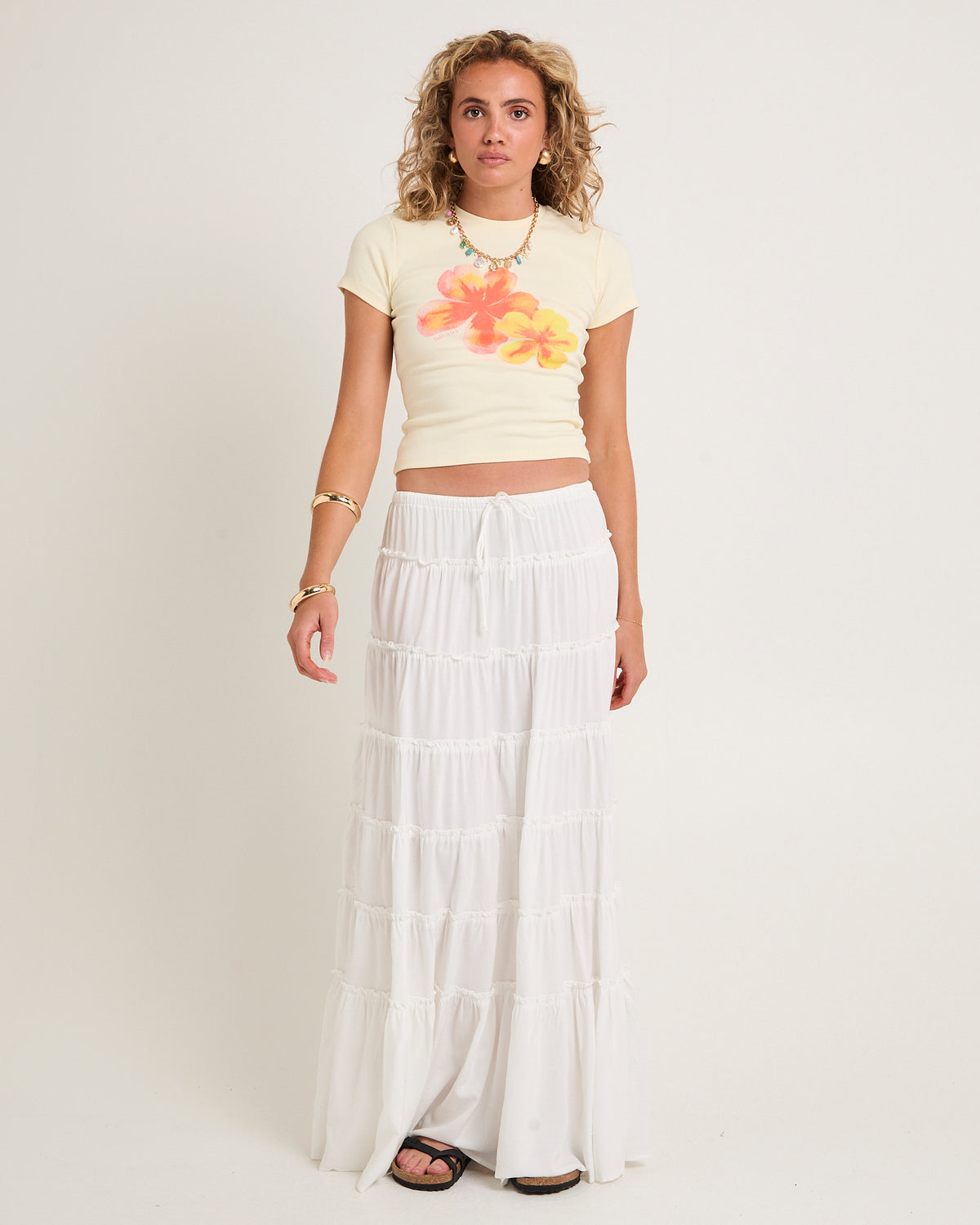 Sereno Tiered Skirt WHITE