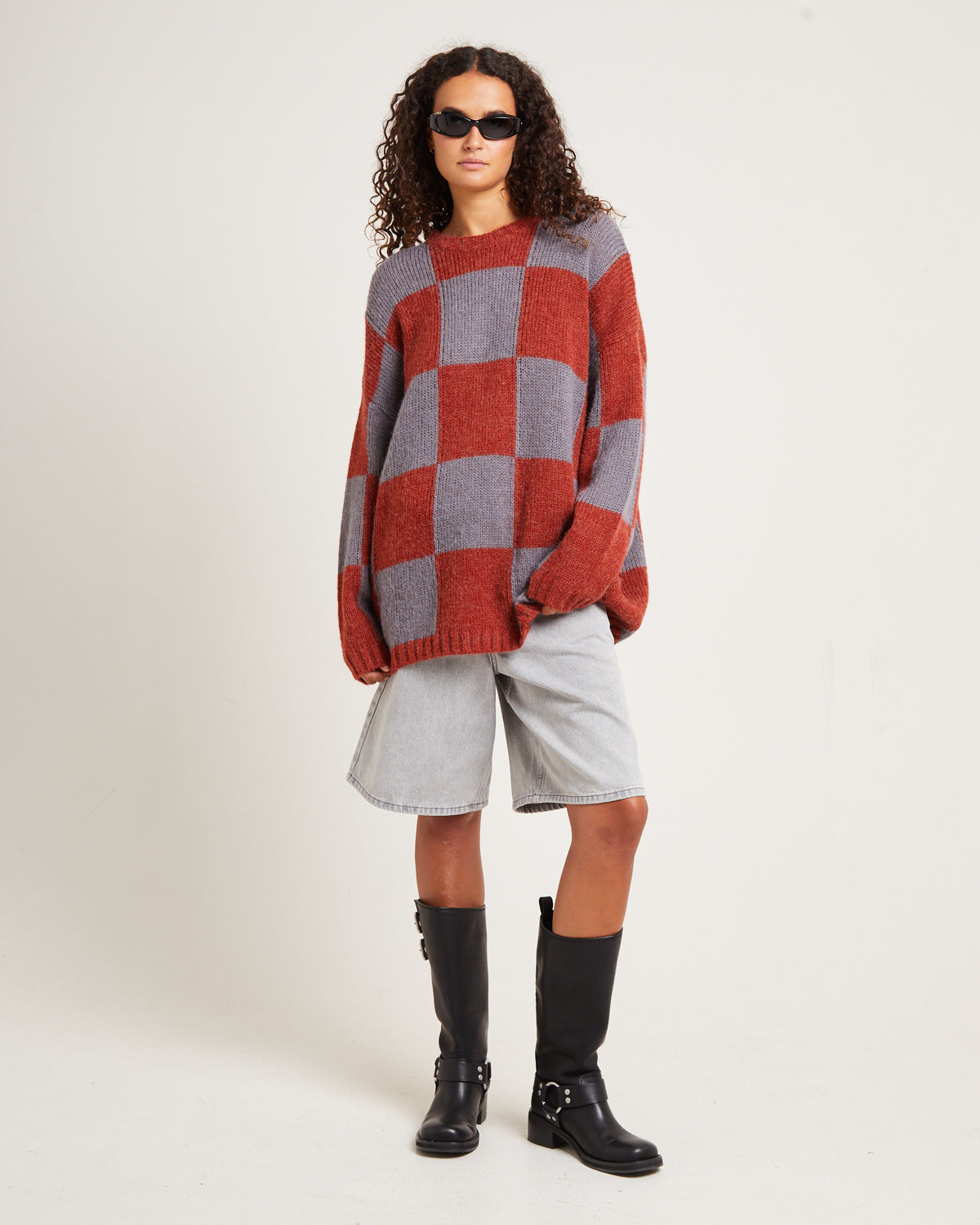 Stussy Check Oversized Knit Red RED/CHARCOAL