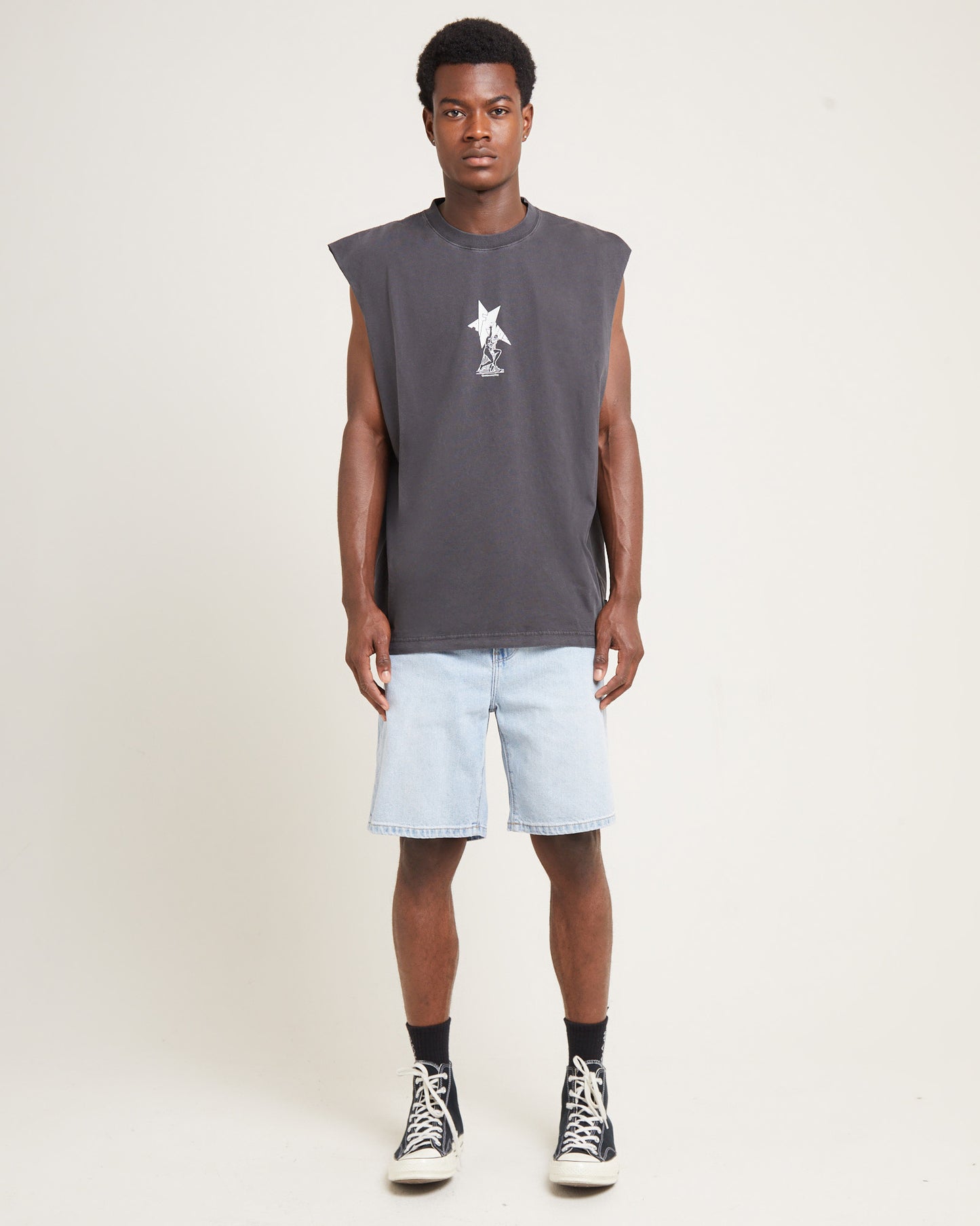 Statue Recycled Sleeveless Tee Stone Black