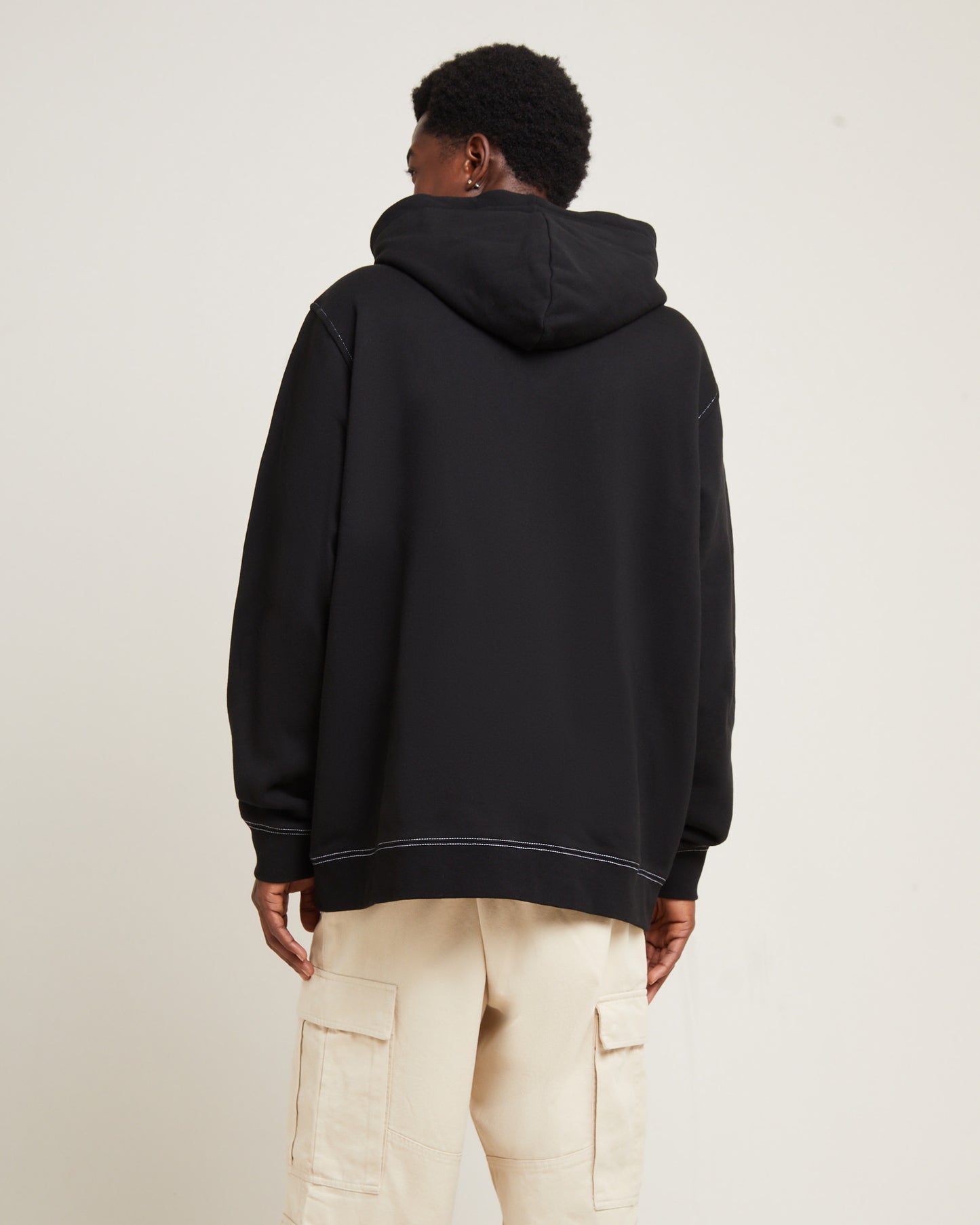 Double Face Label Zip Hoodie Black