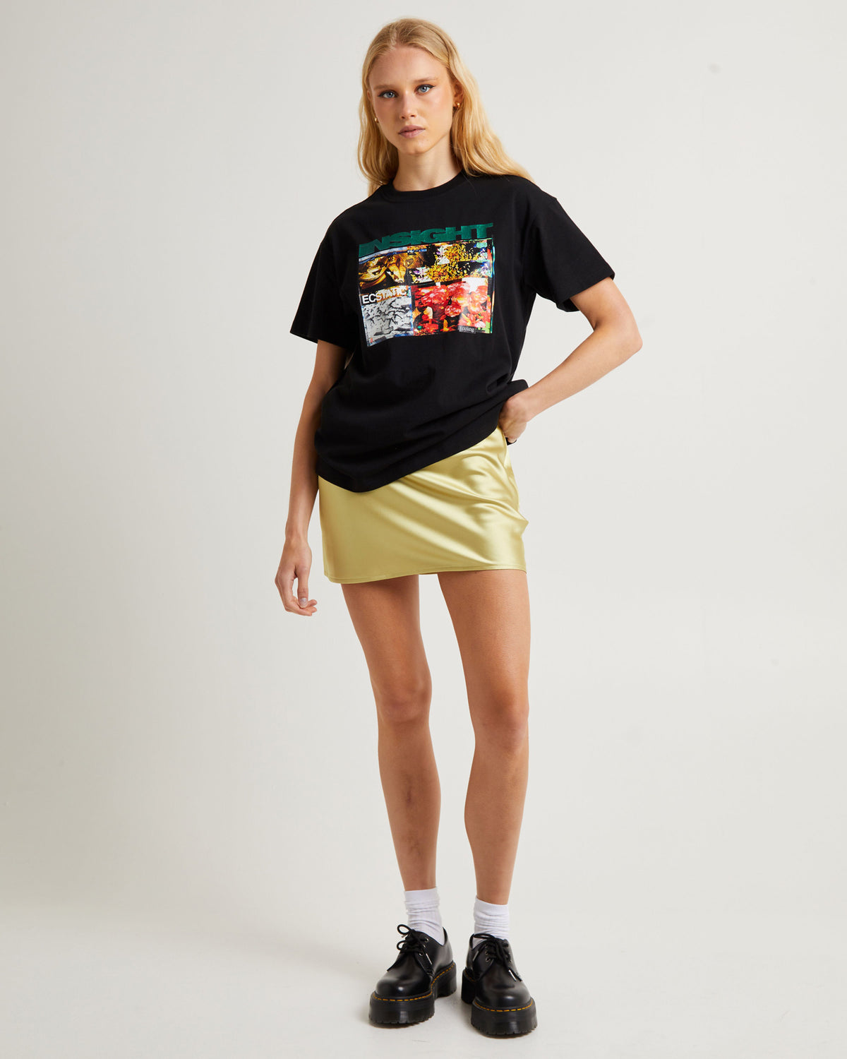 Glitter Floral Boyfriend T-Shirt BLACK