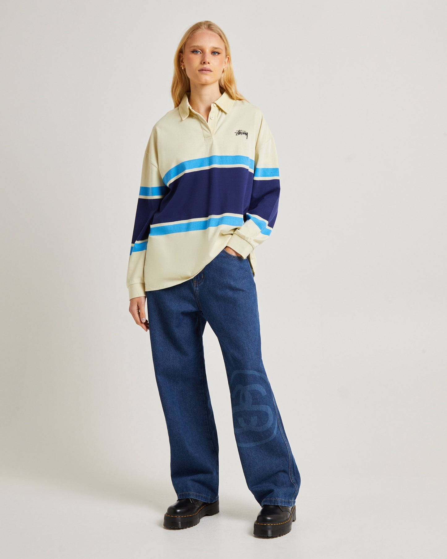 Engineered Stripe Long Sleeve Rugby Shirt