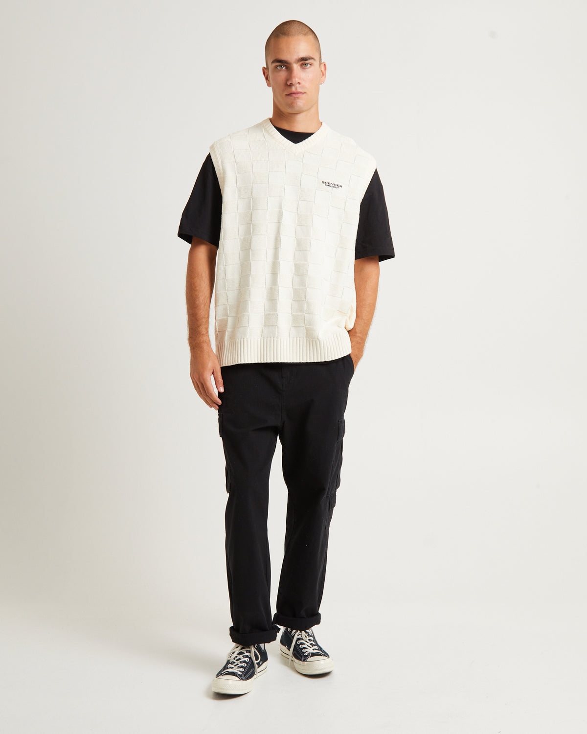 Check Knit Vest CREAM
