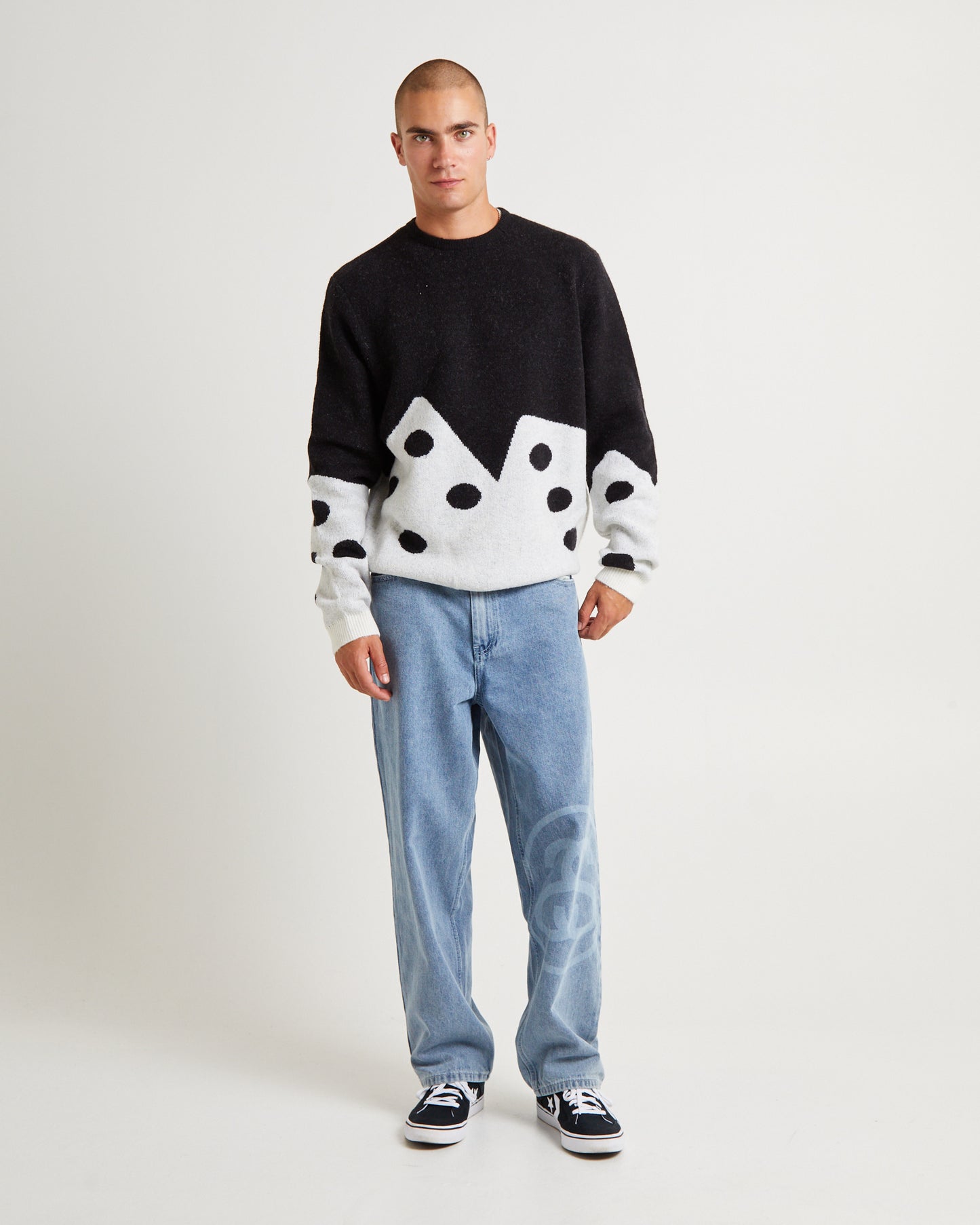 Dice Fuzzy Crew Sweater Black