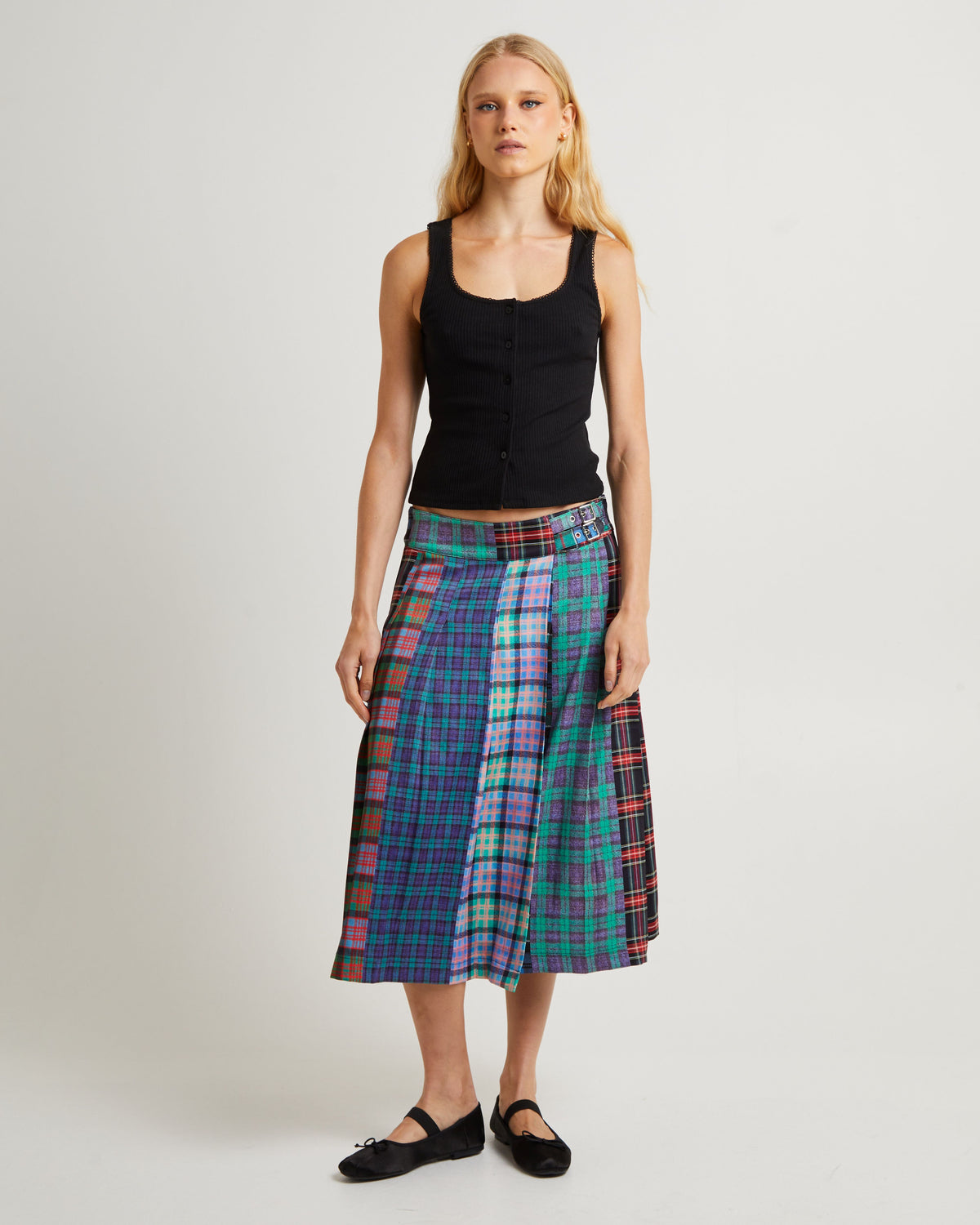 Paris Texas Midi Skirt BLUE CHECK