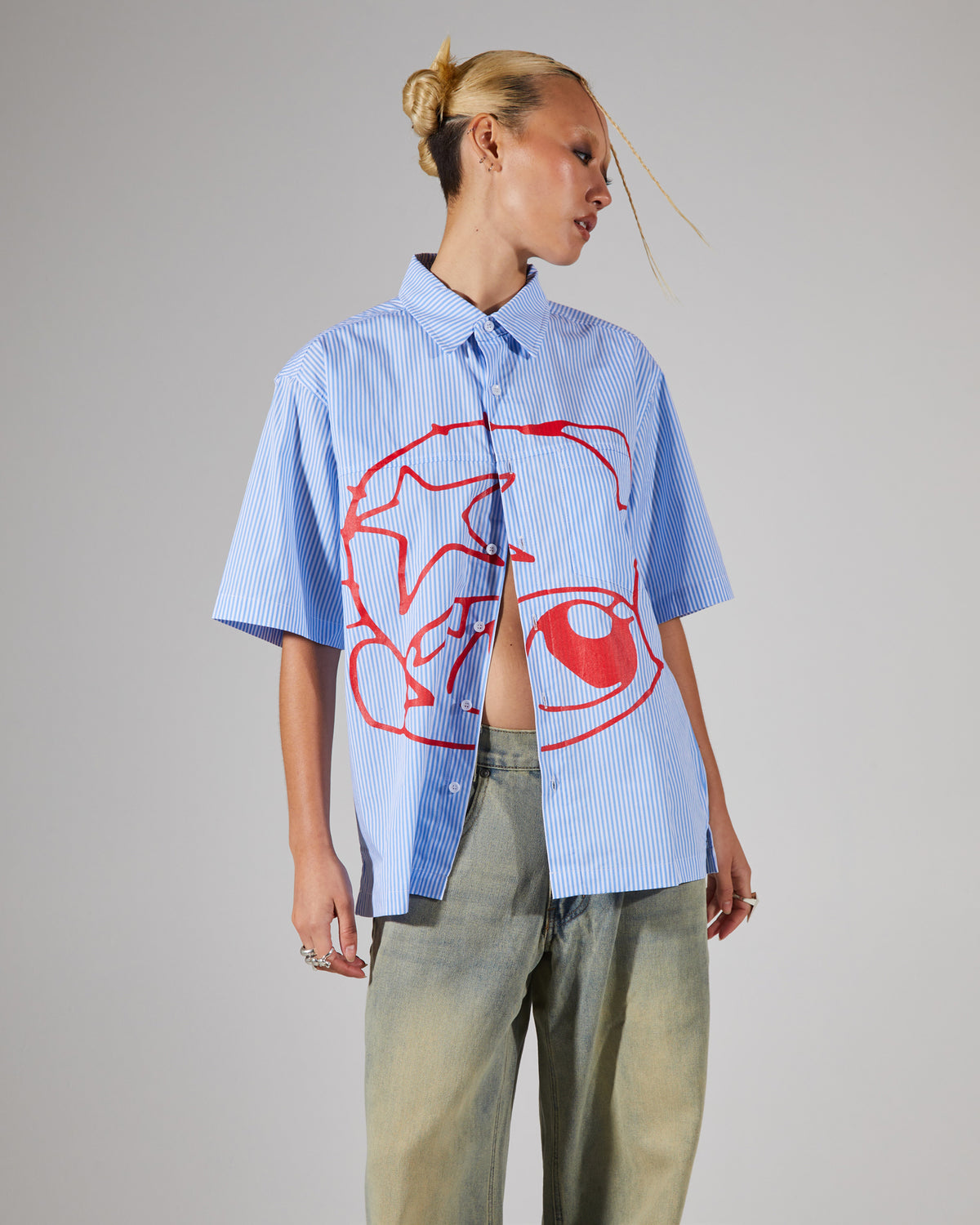 Stereo Stripe Short Sleeve Shirt ASSORTED