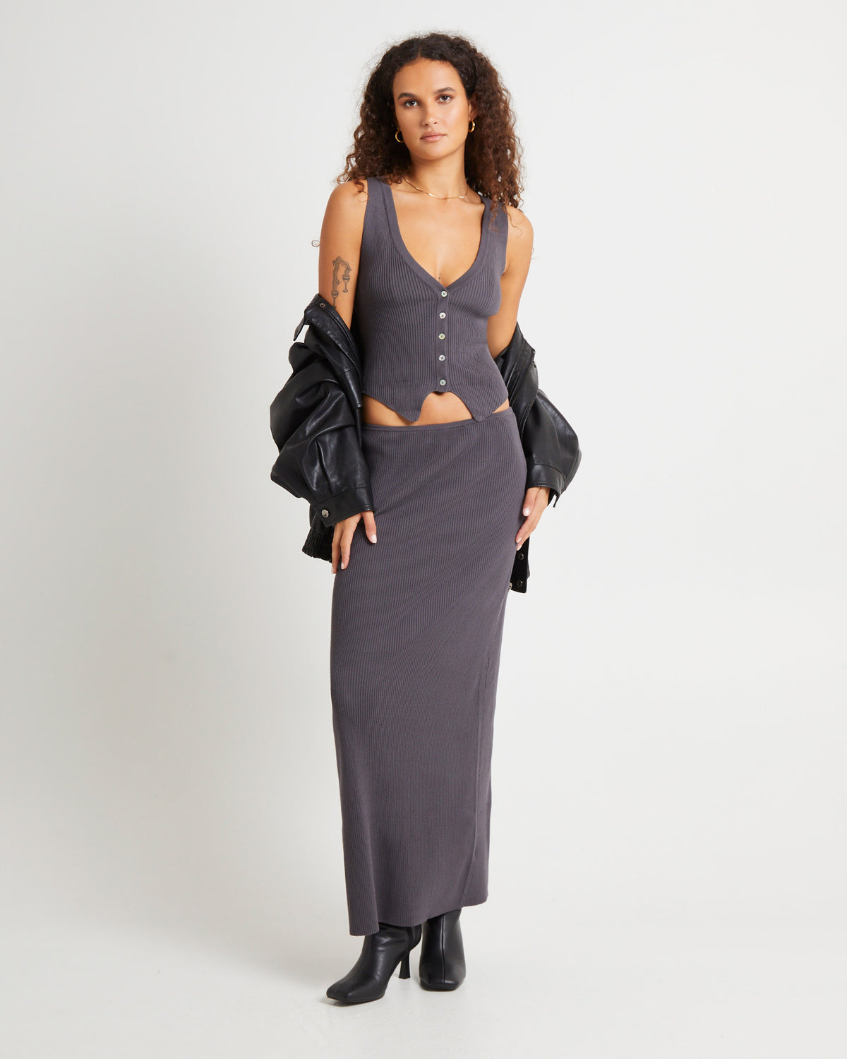Kelse Knitted Maxi Skirt SLATE