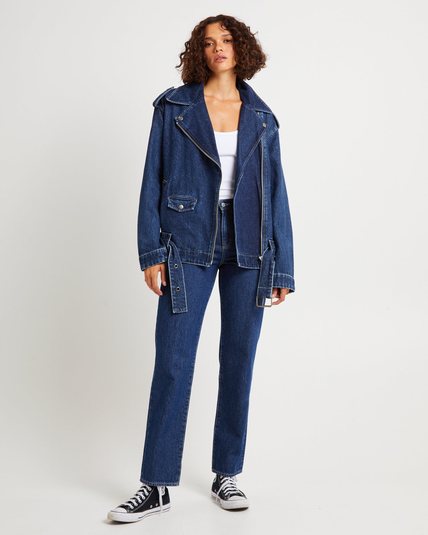 Signature Oversized Biker Denim Jacket Essential Rinse