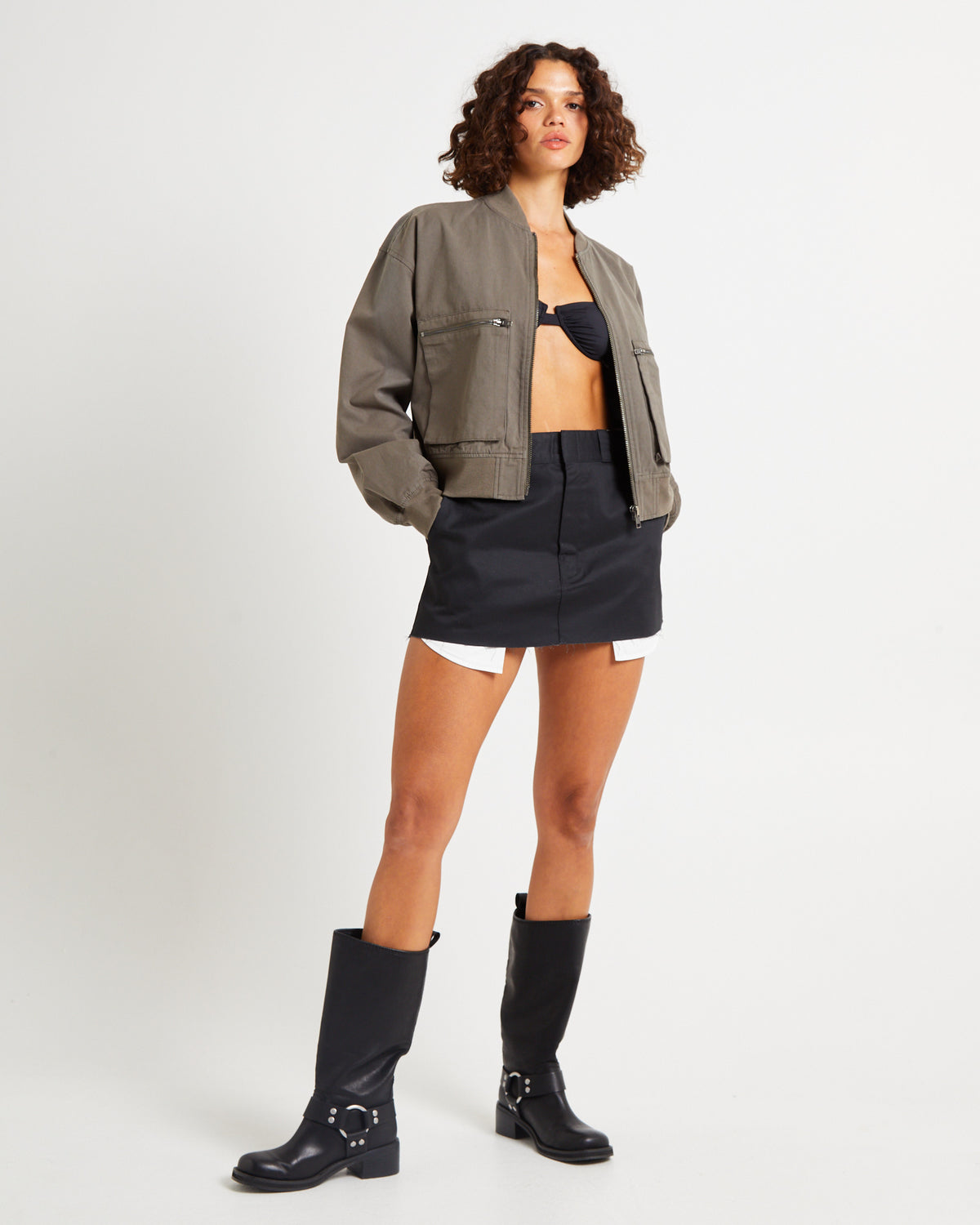 Crop Utility Bomber Jacket SLATE