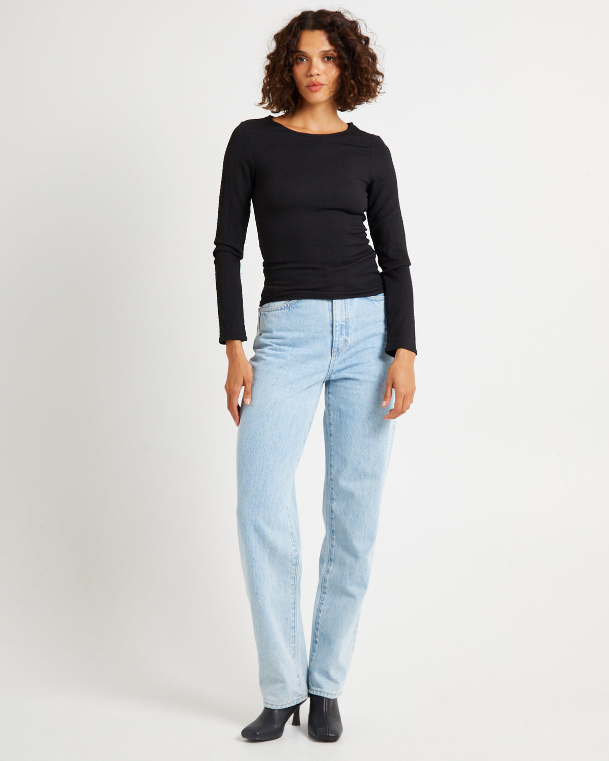 Crinkle Long Sleeve Top Black BLACK