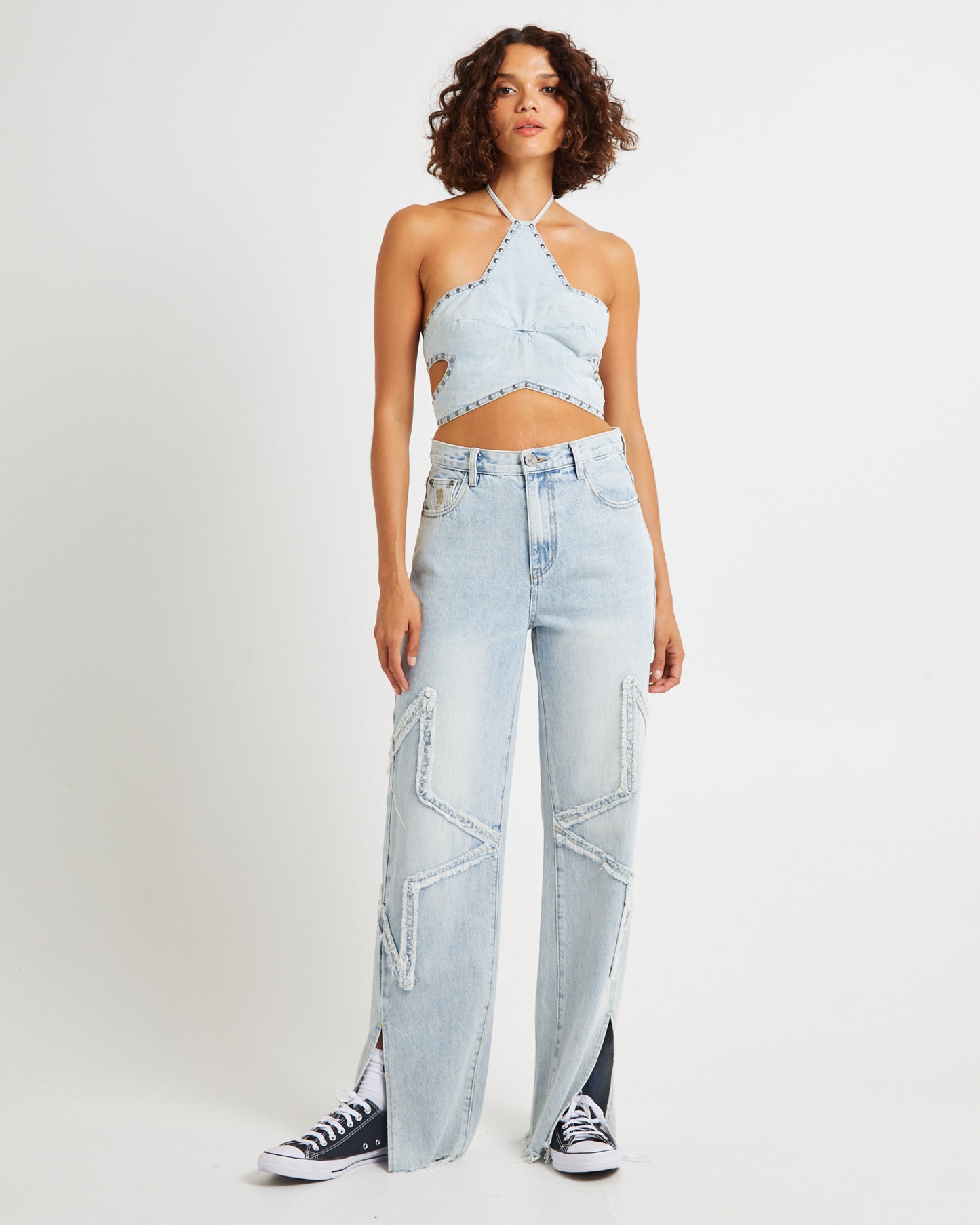 Diamonde Star Straight Leg Mid Waist Denim Billie Jeans