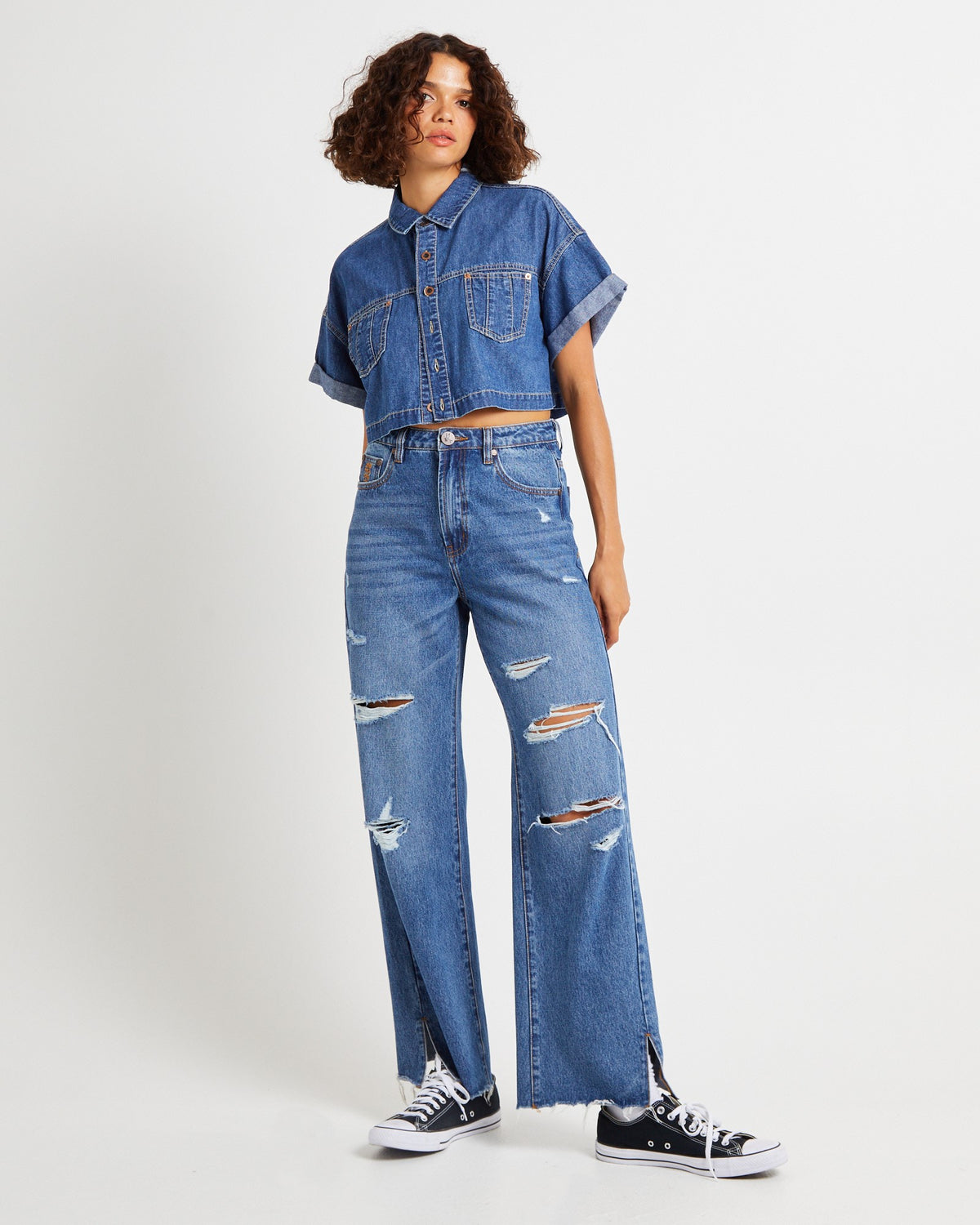 Cropped Western Denim Shirt TRUE BLUE