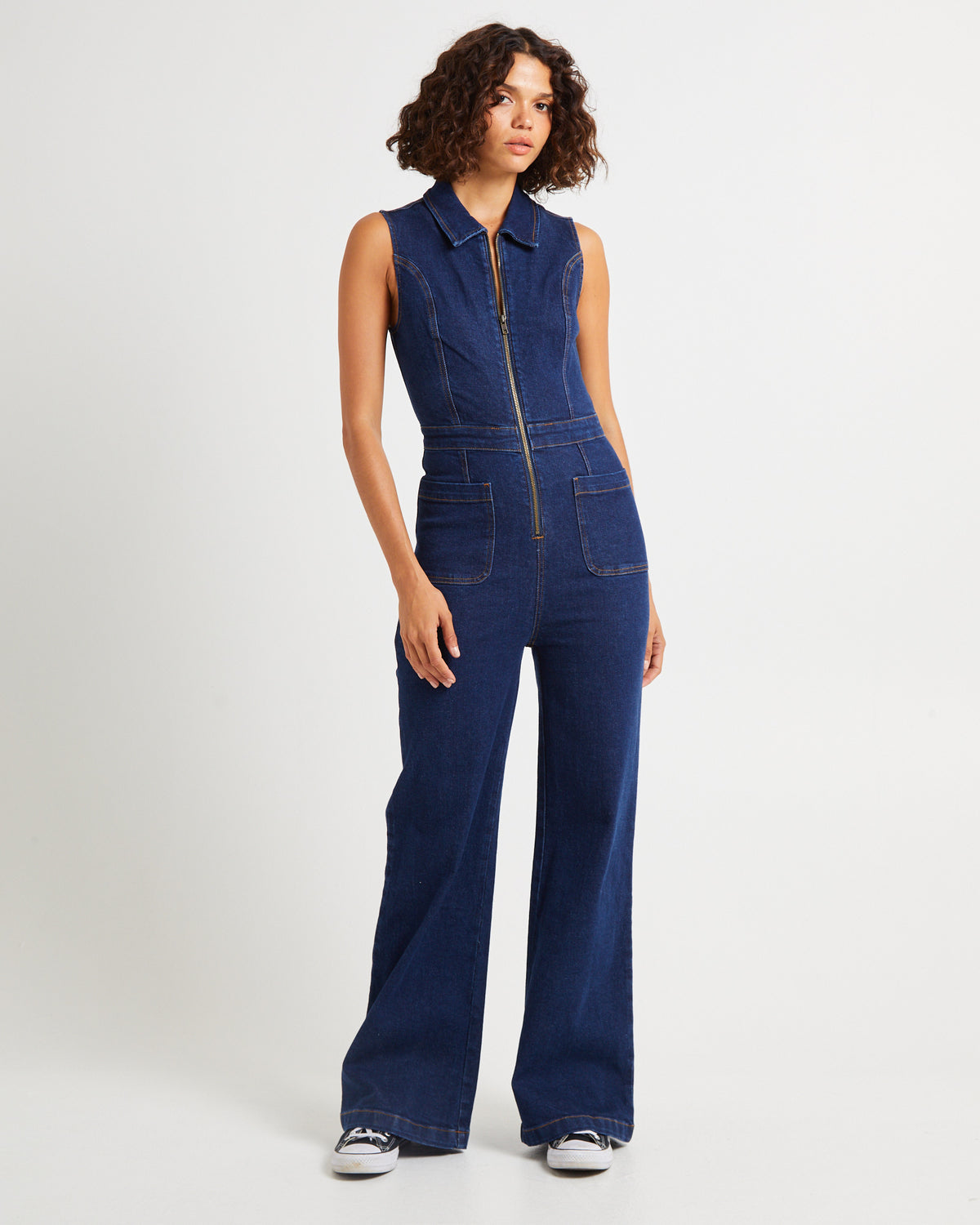 Jett Sleeveless Denim Boiler Suit INK BLUE