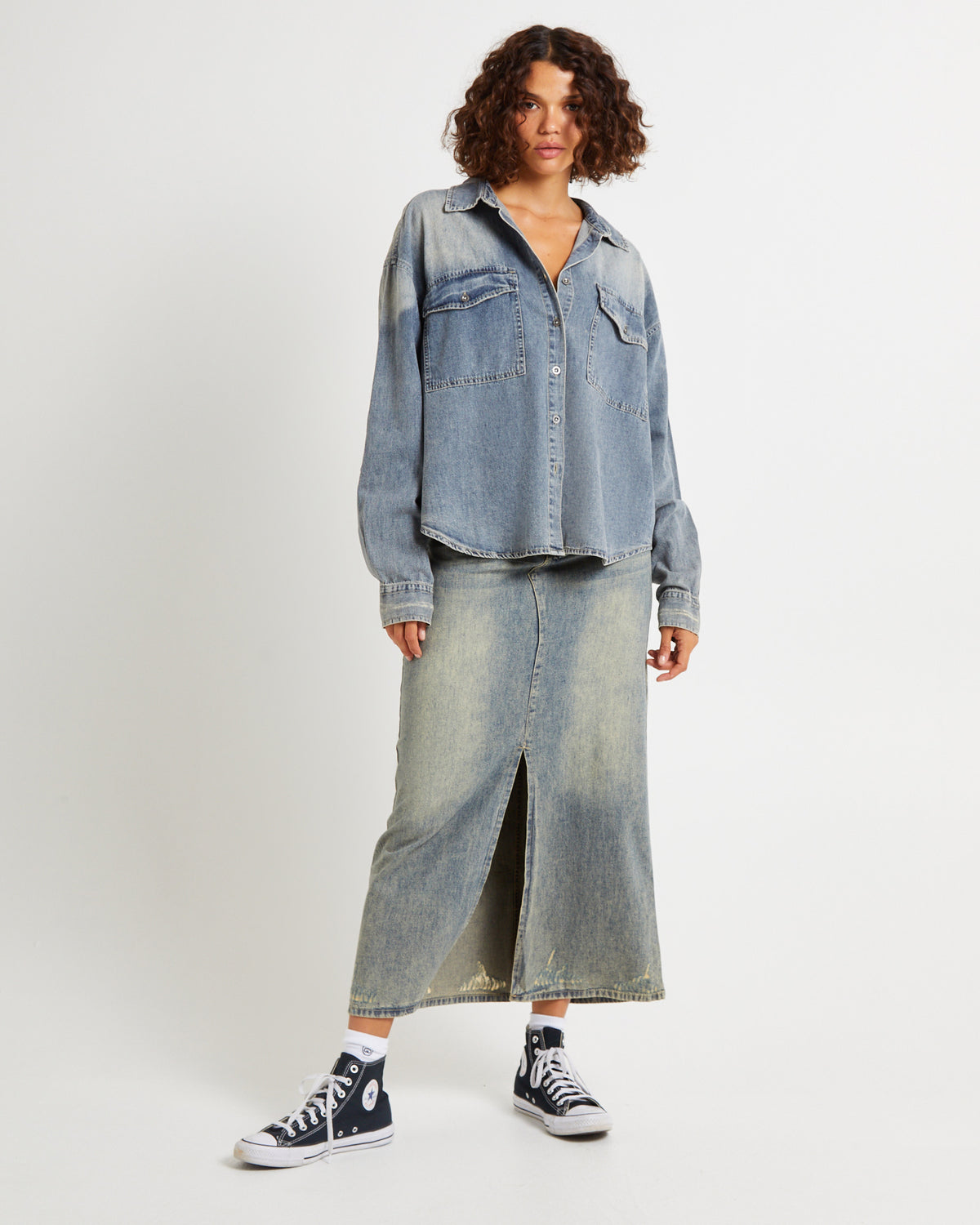 Oversized Denim Western Shirt Dirty Blue DIRTY BLUE