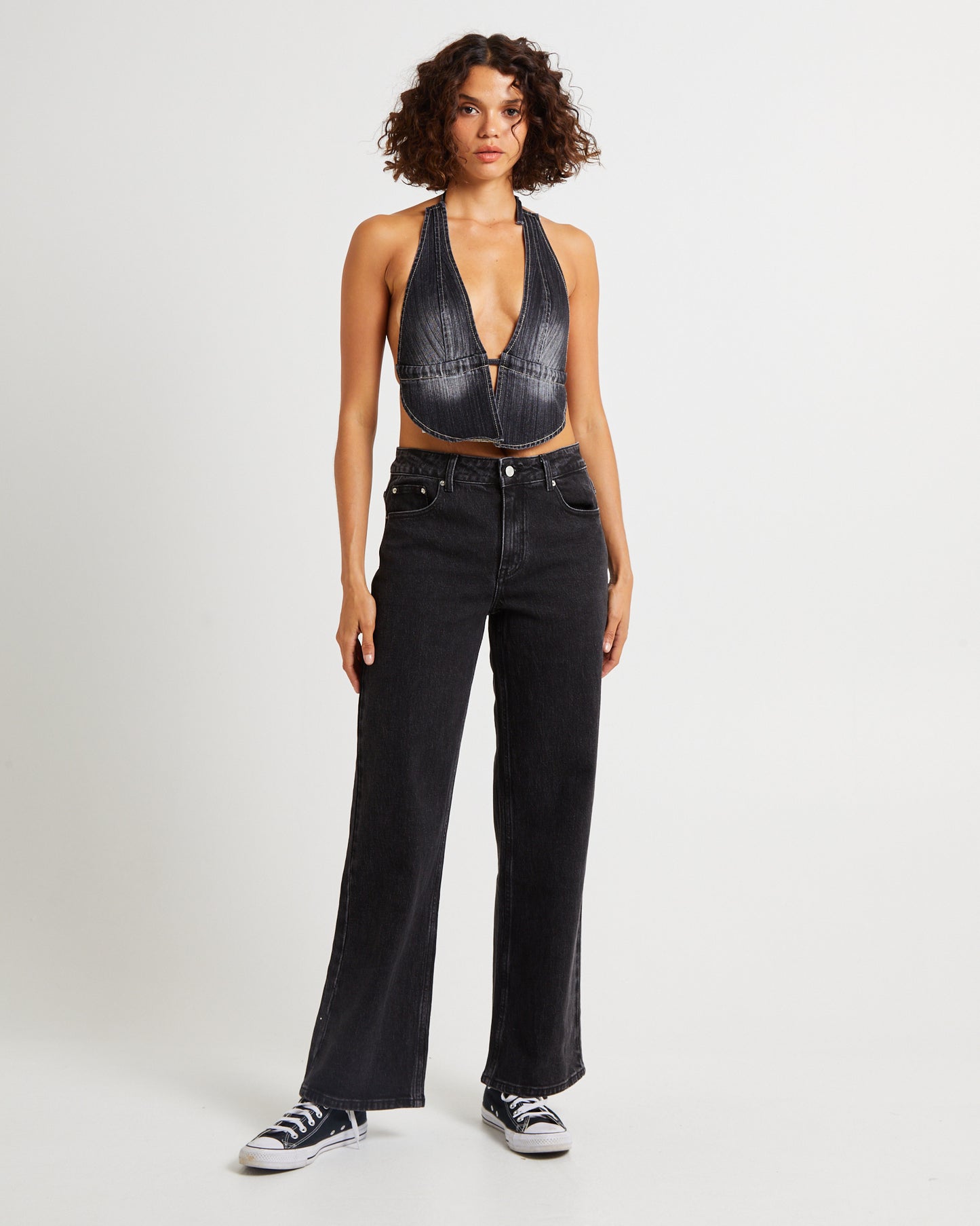 Trinity Denim Halter Top Charcoal Tint
