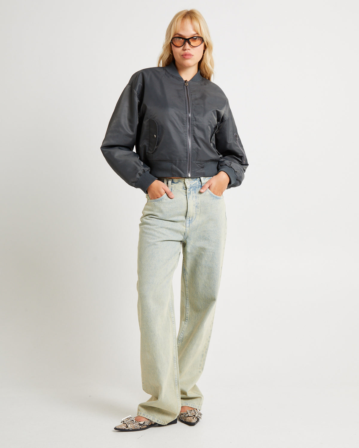 Crop Bomber Jacket BLACK
