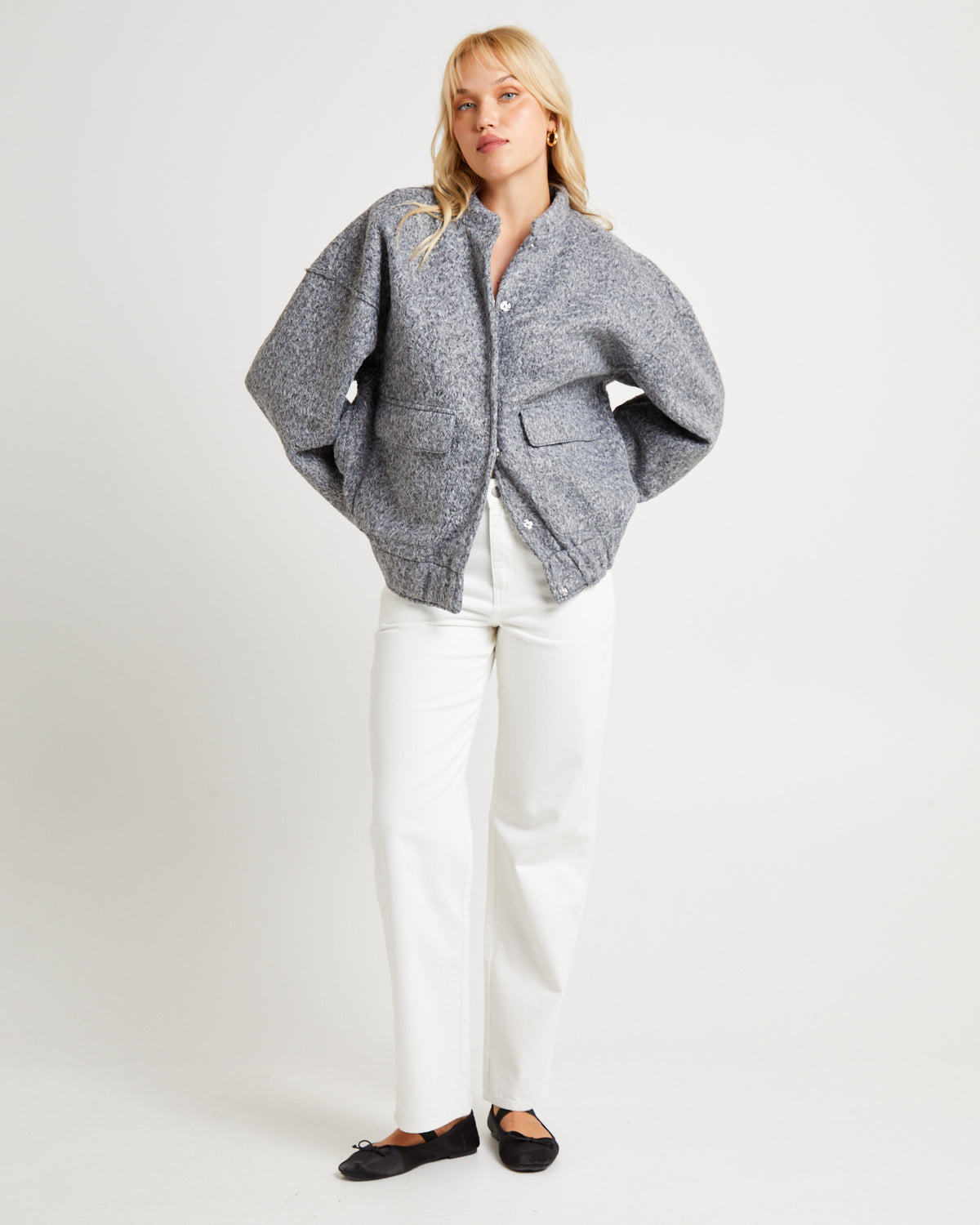 Boucle Bomber Jacket DARK GREY MARLE