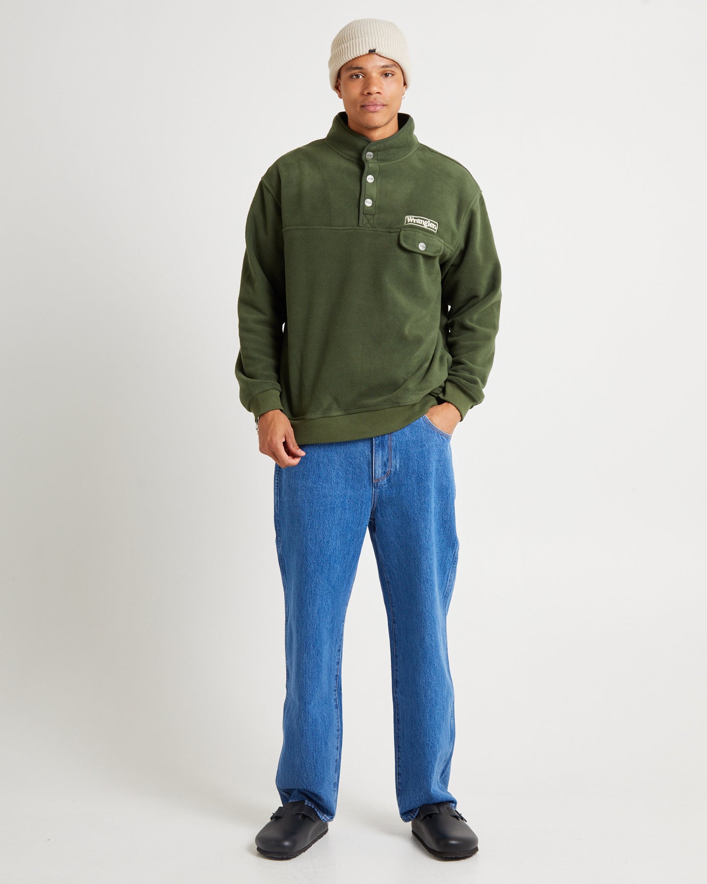 Polar Button Up Sweat Jumper Forest Green