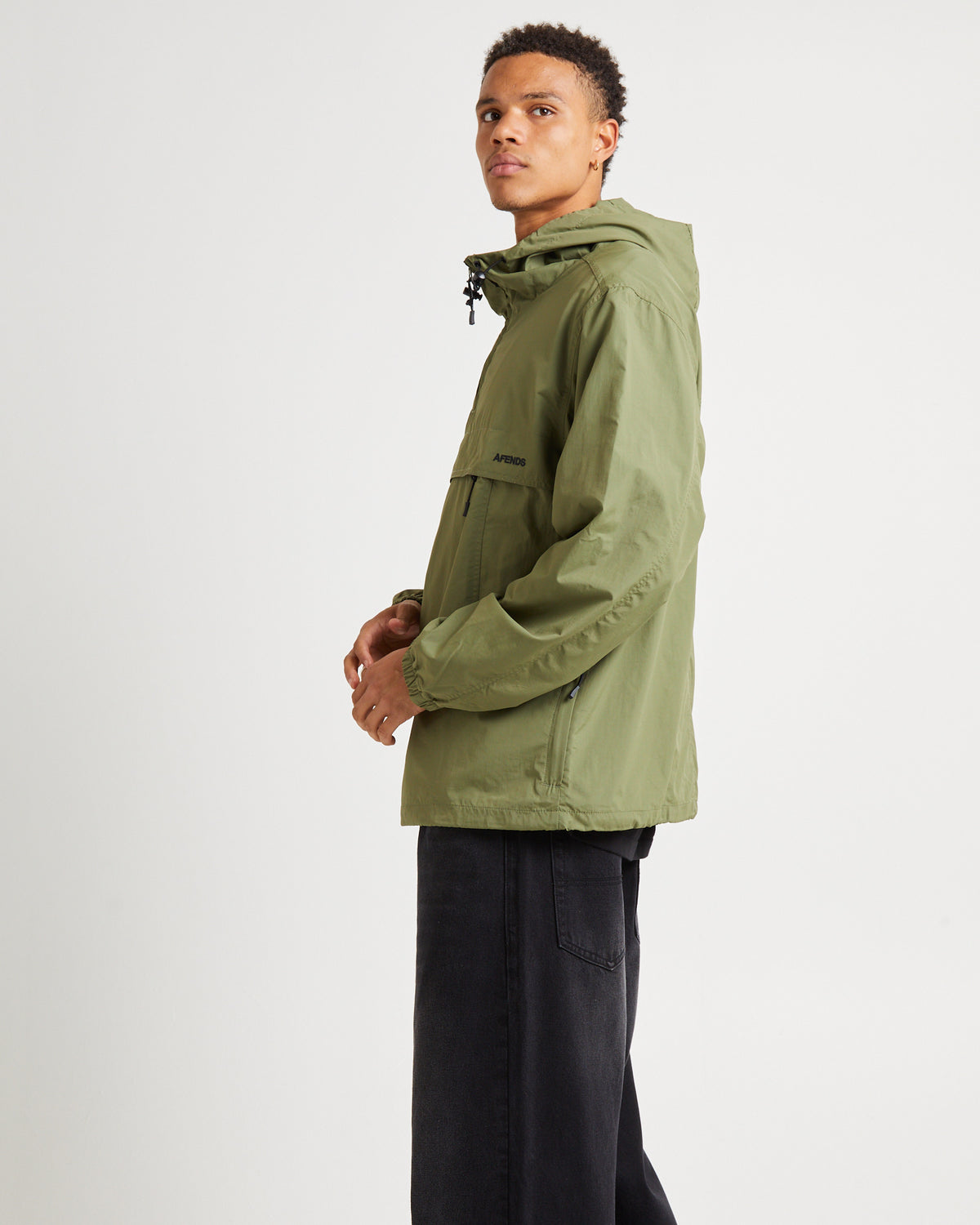 System Recycled Water Resistant pray Anorak Jacket Military Green MILITARY