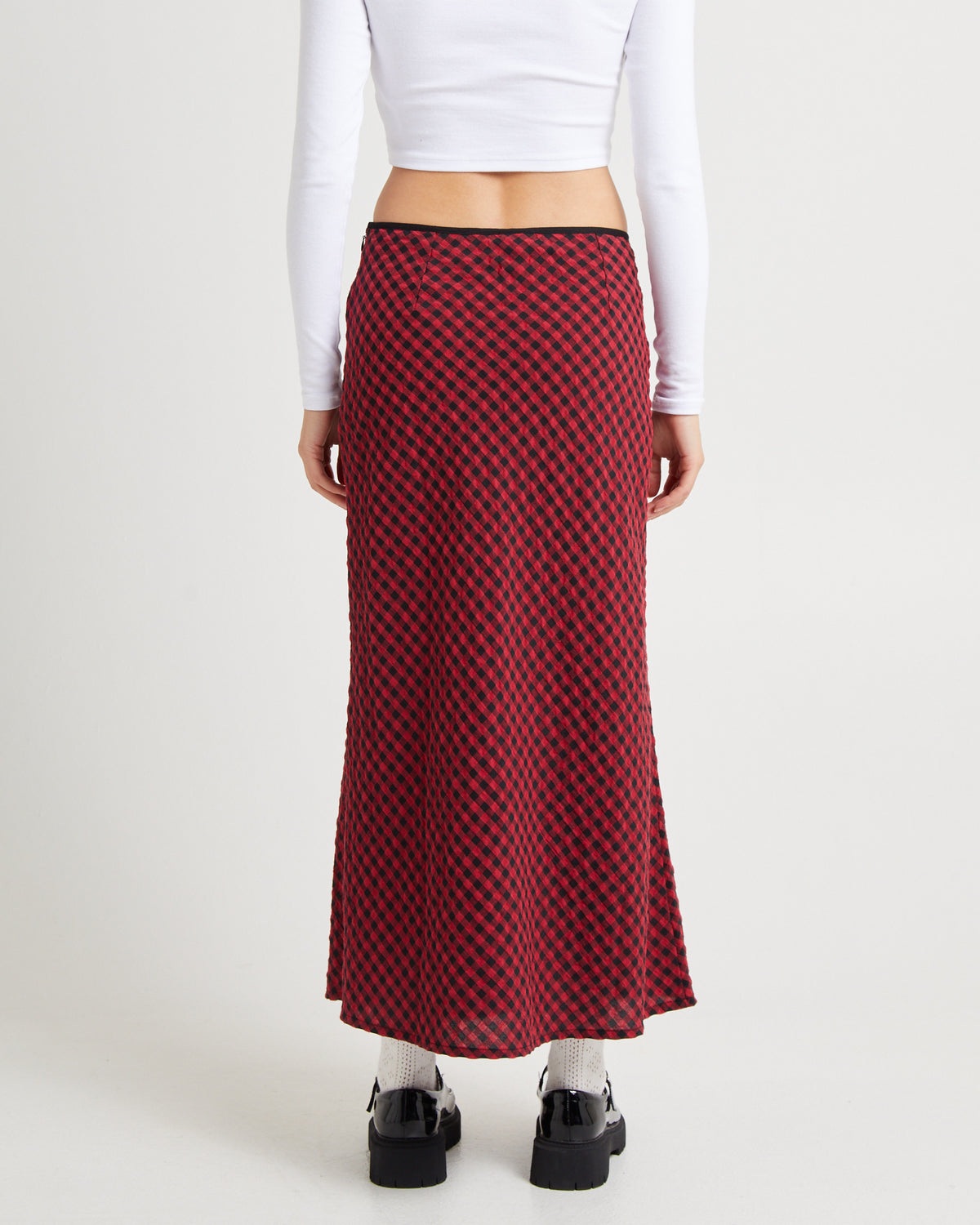 Grunge Plaid Midi Skirt RED