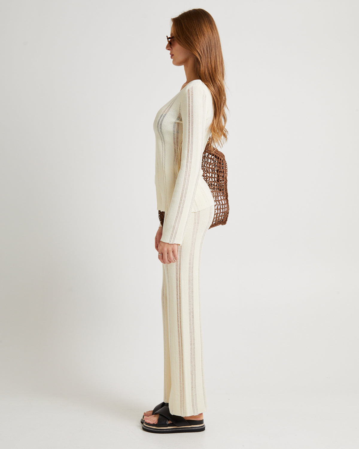 Ladder Knit Button Long Sleeve Top OAT