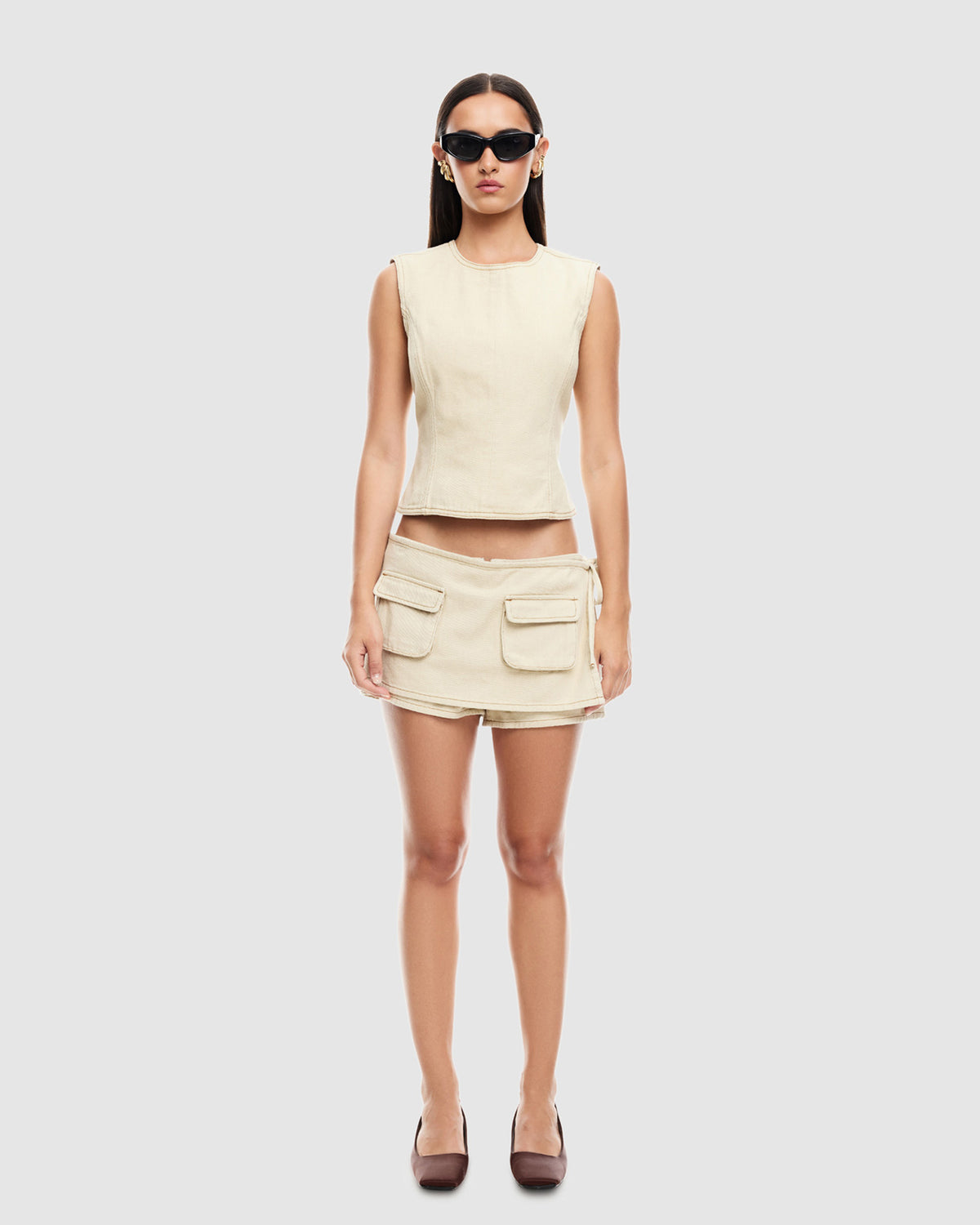 Courtside Denim Skort ECRU