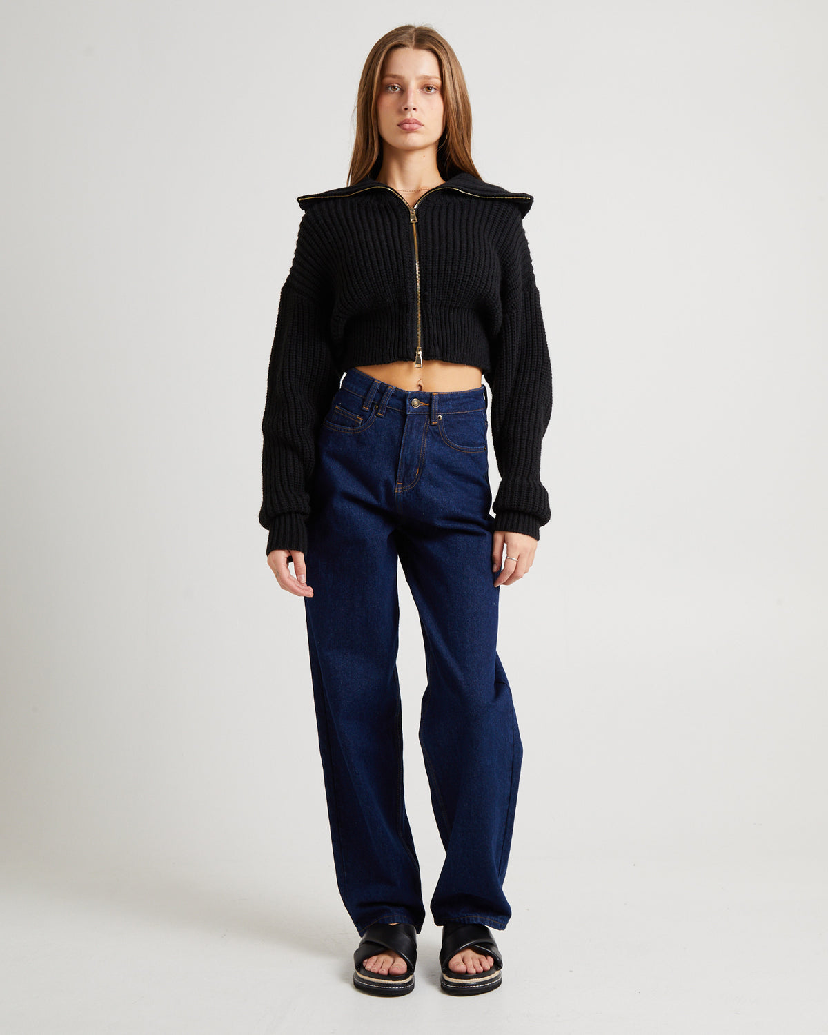 Simmy Double Zip Knit Top BLACK