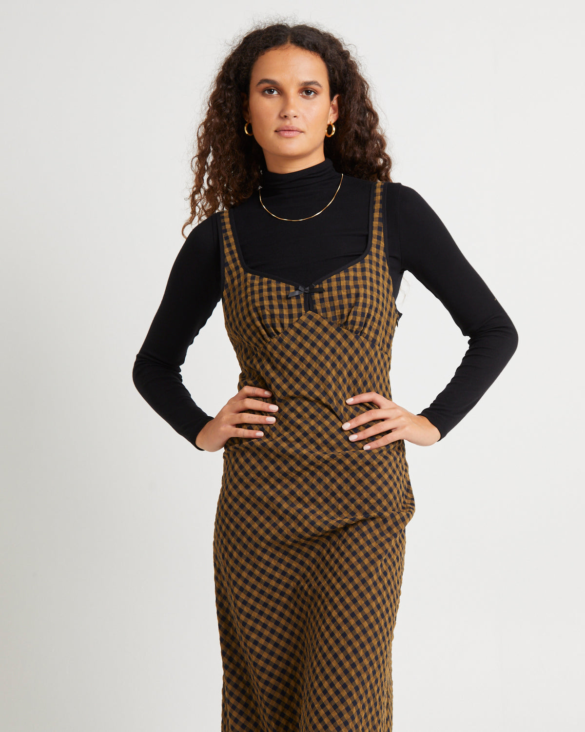 Grunge Plaid Midi Dress BROWN