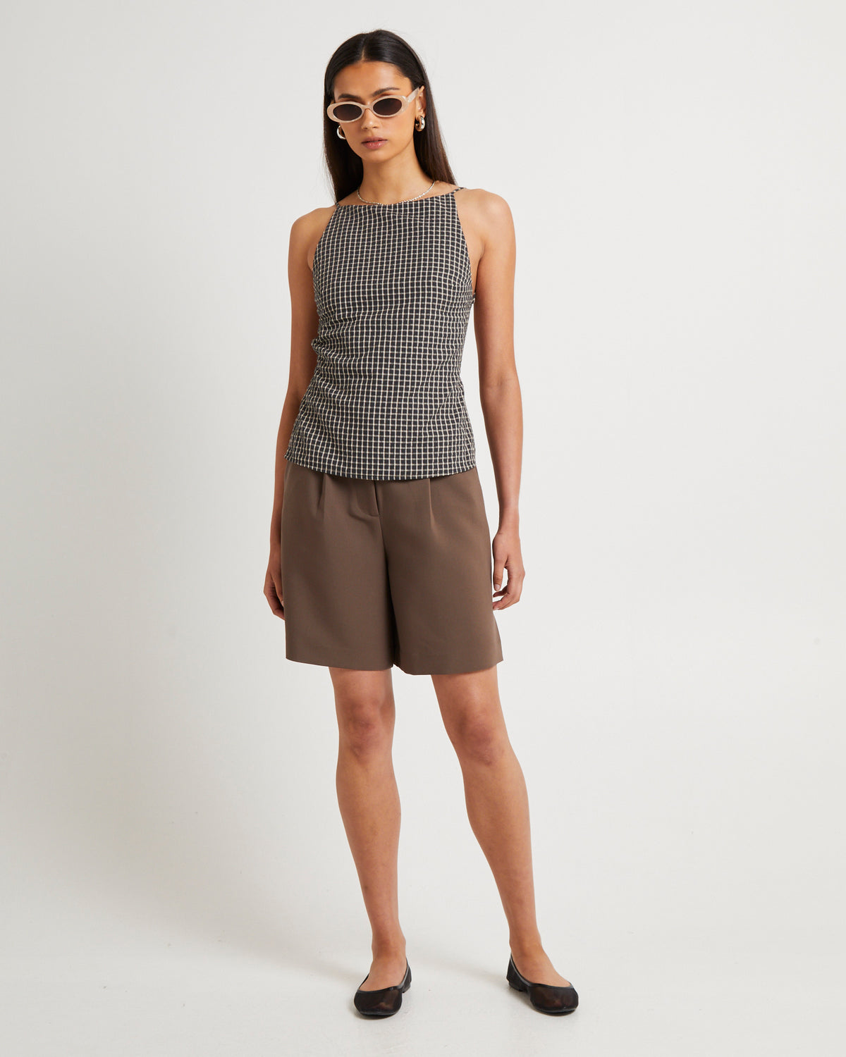 Kaia Backless Tunic Top in Black CHECK
