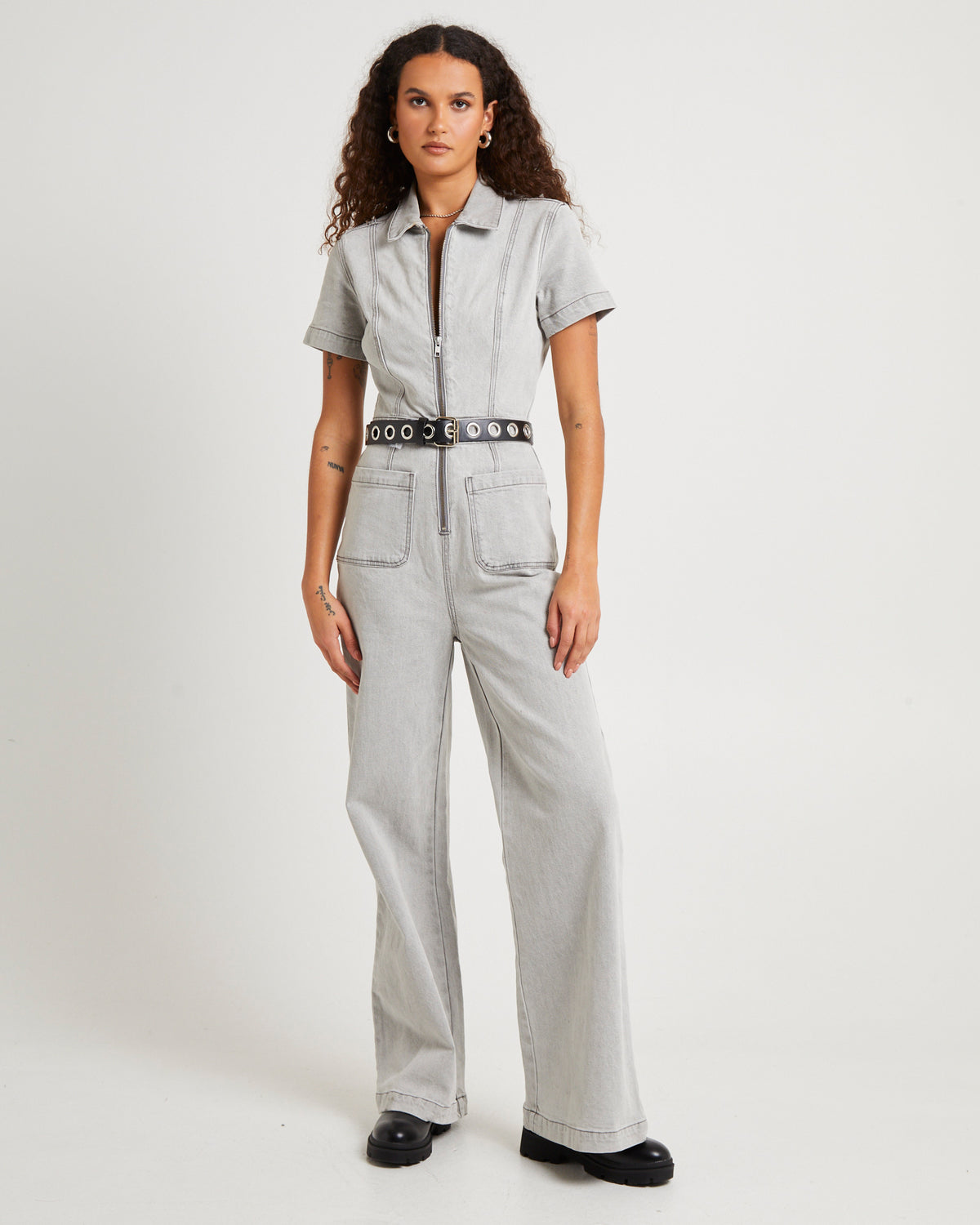 Nikki Denim Maxi Boiler Suit PEBBLE