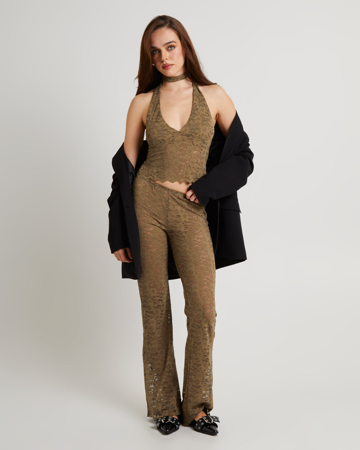 Giselle Lace Halter Top OLIVE