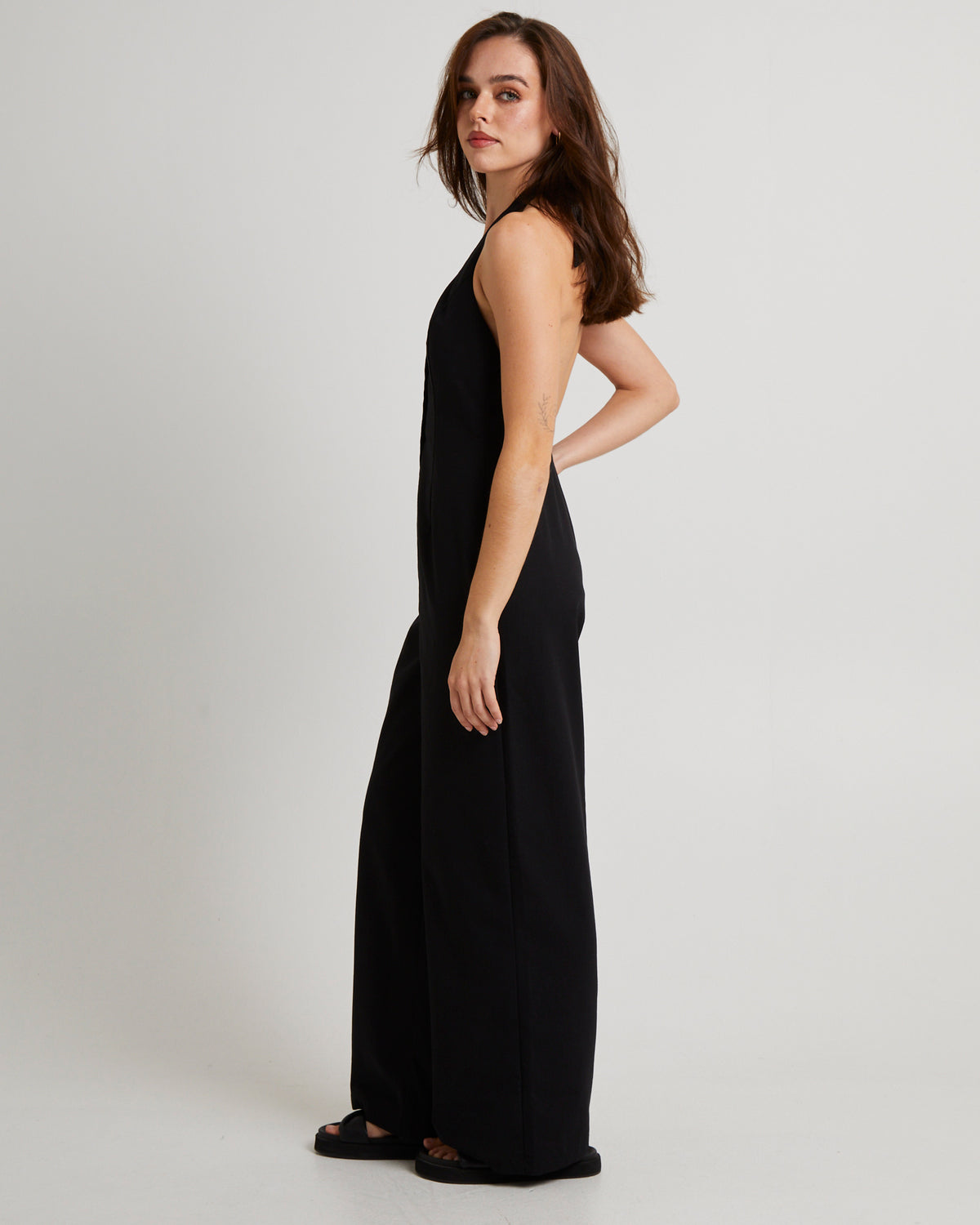 Piper Halter Button Front Jumpsuit BLACK