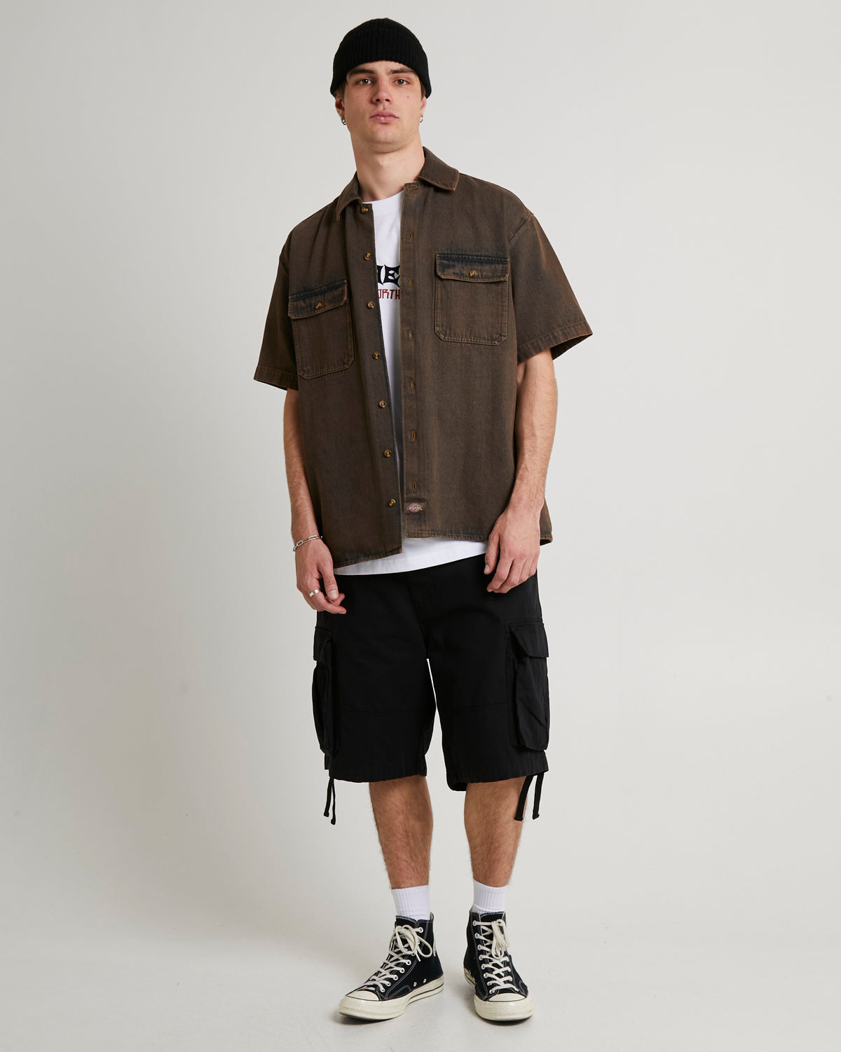 Denim Short Sleeve Shirt DARK BROWN